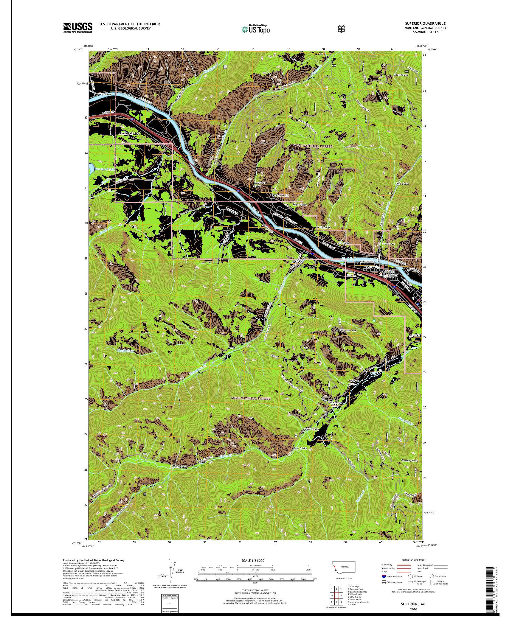 USGS US TOPO 7.5-MINUTE MAP FOR SUPERIOR, MT 2020