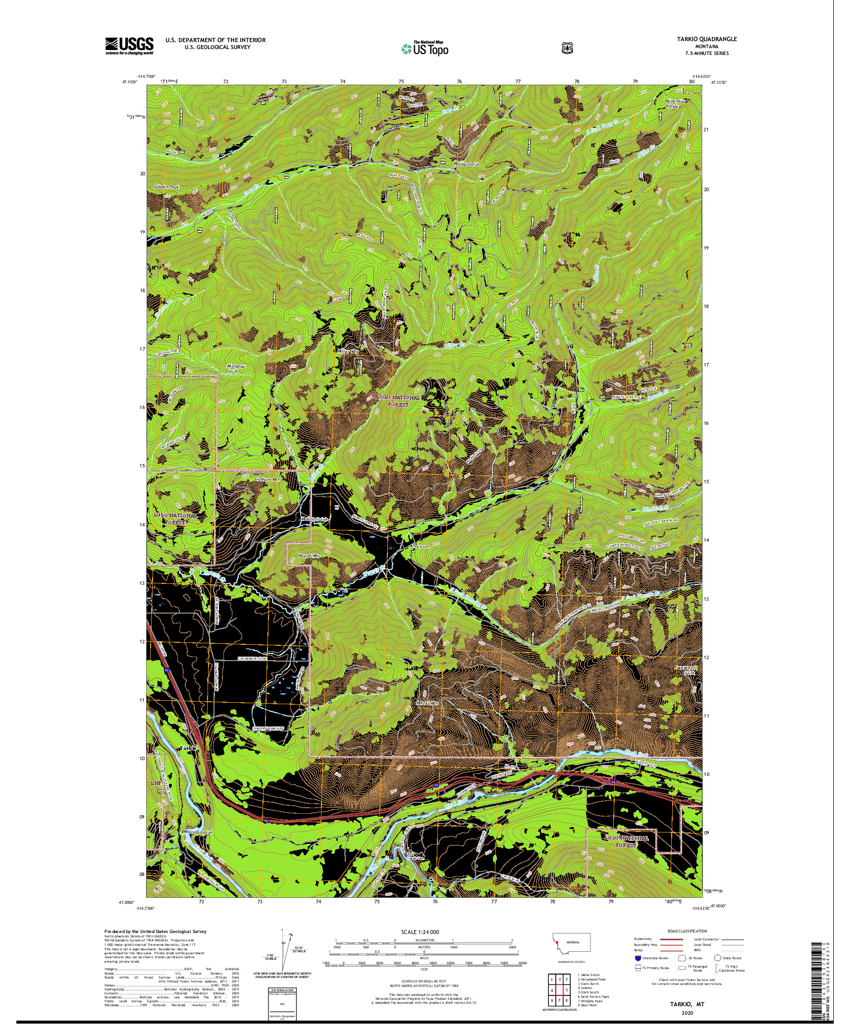 USGS US TOPO 7.5-MINUTE MAP FOR TARKIO, MT 2020