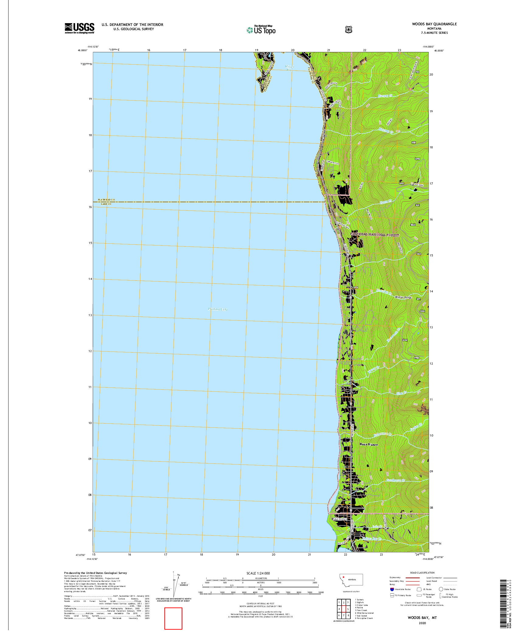USGS US TOPO 7.5-MINUTE MAP FOR WOODS BAY, MT 2020