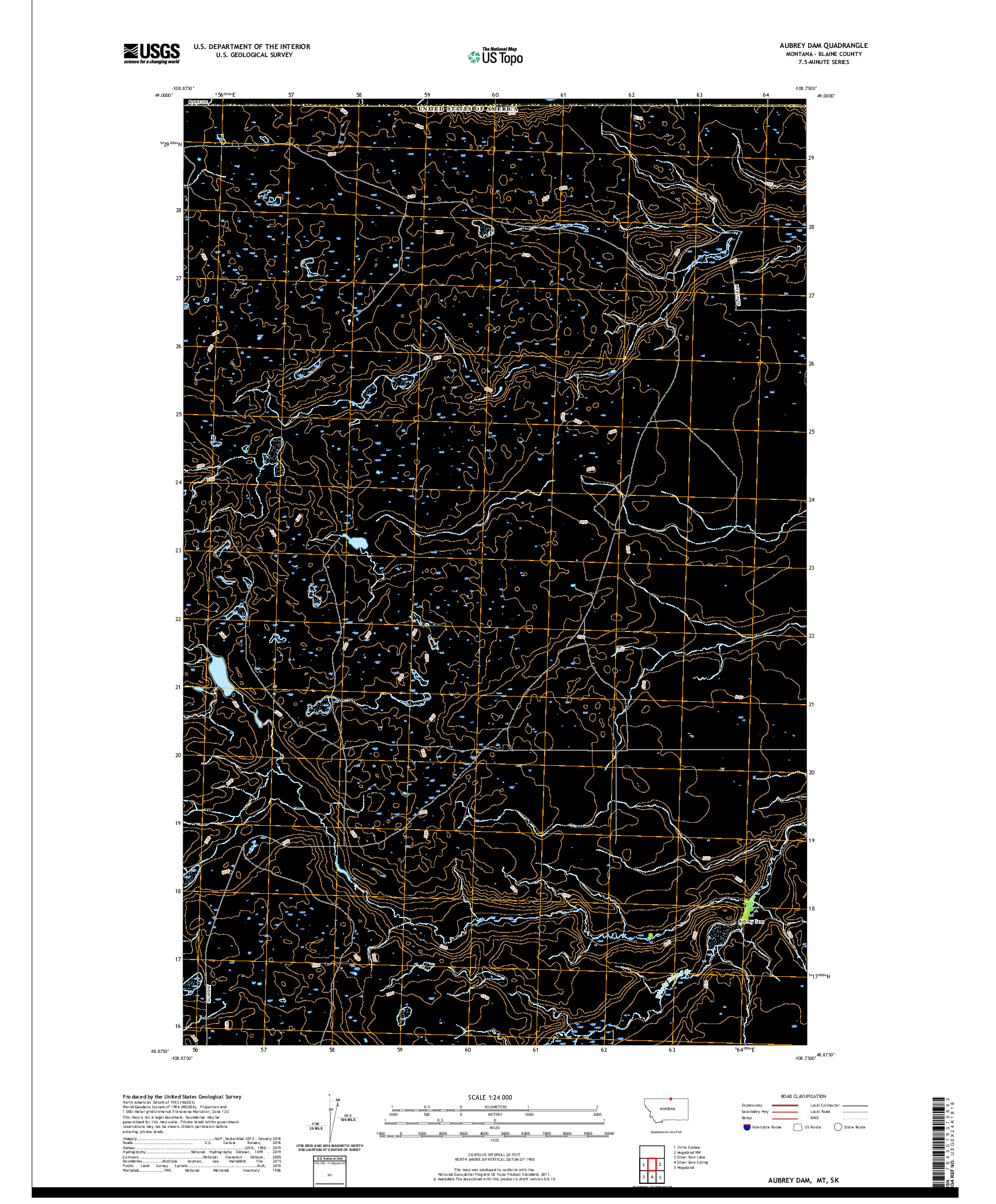 USGS US TOPO 7.5-MINUTE MAP FOR AUBREY DAM, MT,SK 2020