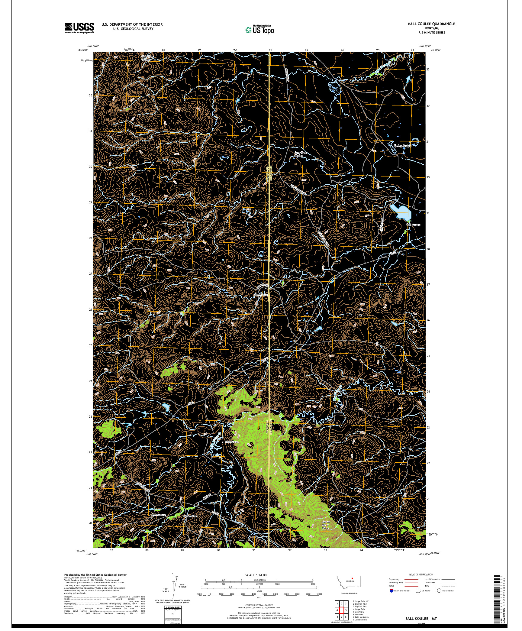 USGS US TOPO 7.5-MINUTE MAP FOR BALL COULEE, MT 2020