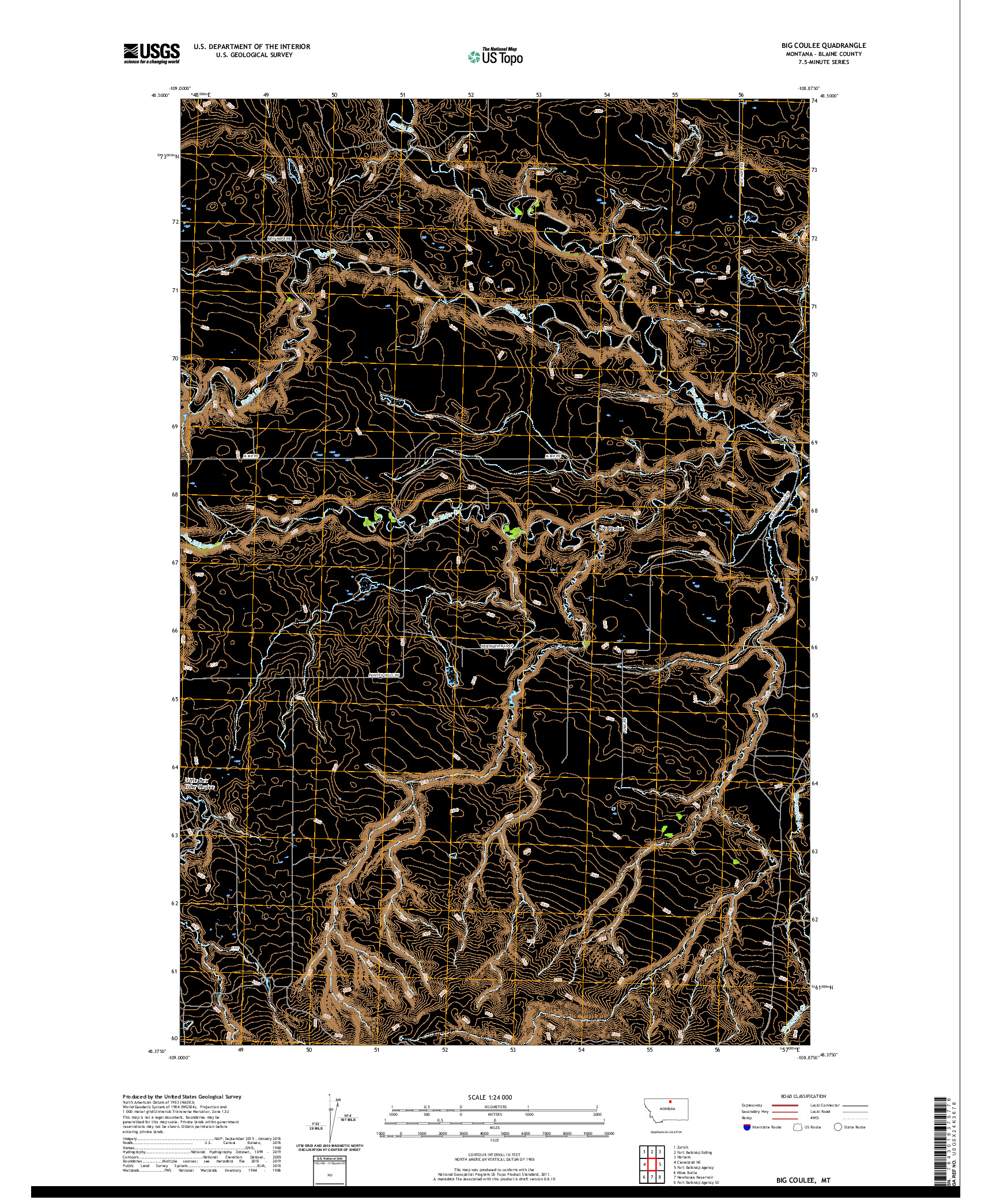 USGS US TOPO 7.5-MINUTE MAP FOR BIG COULEE, MT 2020