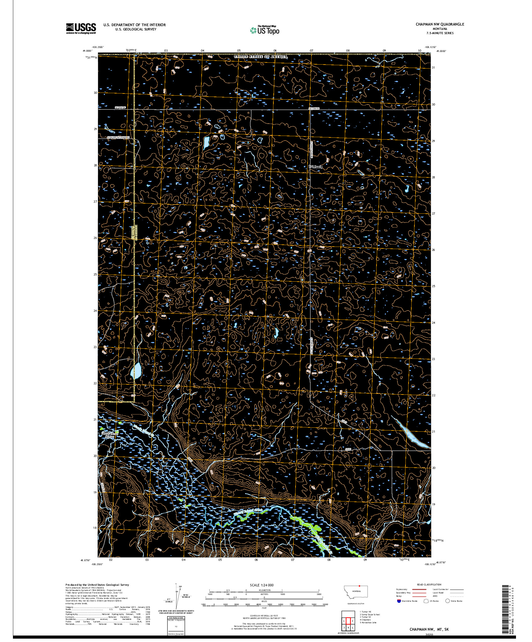 USGS US TOPO 7.5-MINUTE MAP FOR CHAPMAN NW, MT,SK 2020