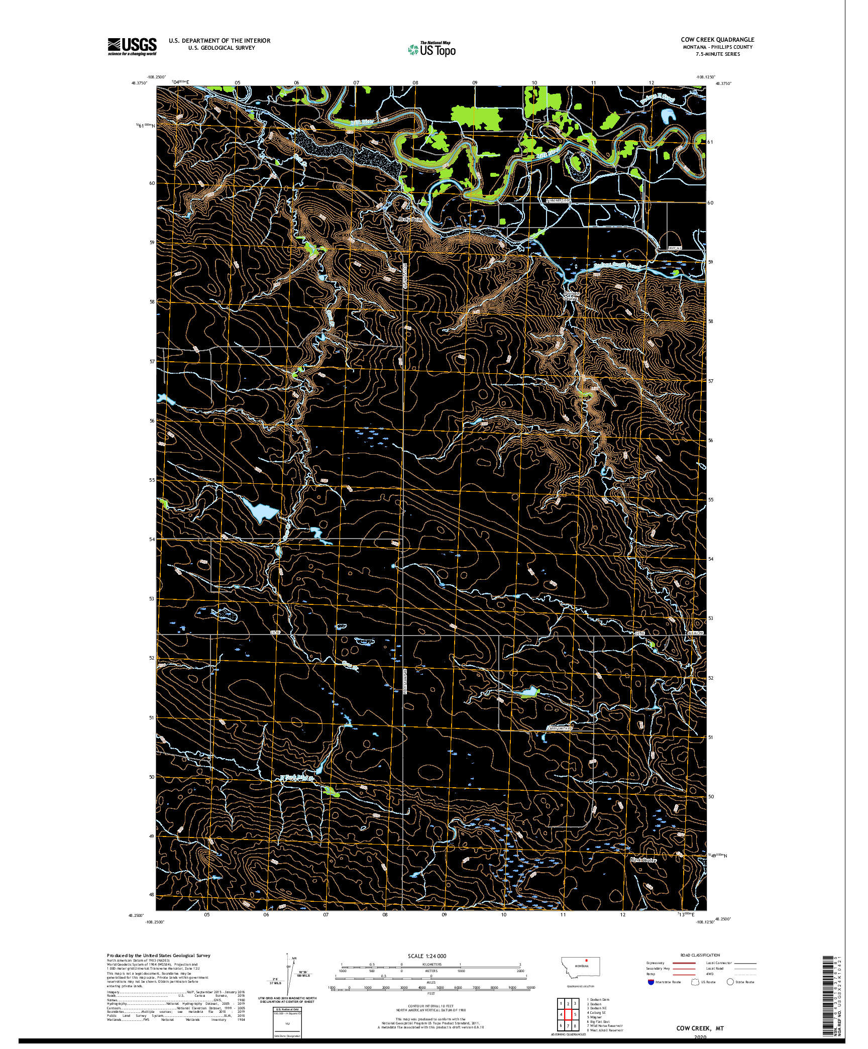 USGS US TOPO 7.5-MINUTE MAP FOR COW CREEK, MT 2020