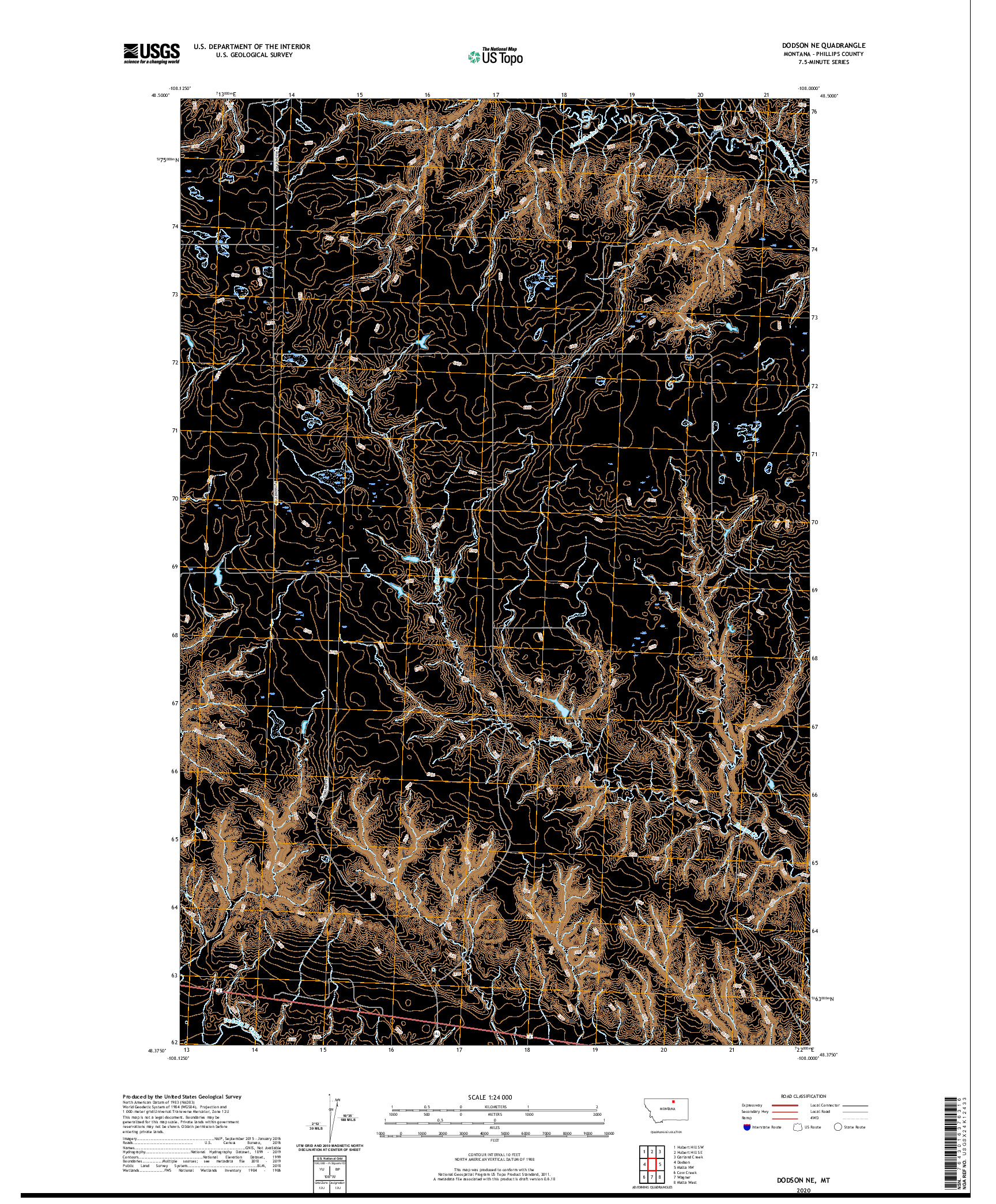 USGS US TOPO 7.5-MINUTE MAP FOR DODSON NE, MT 2020