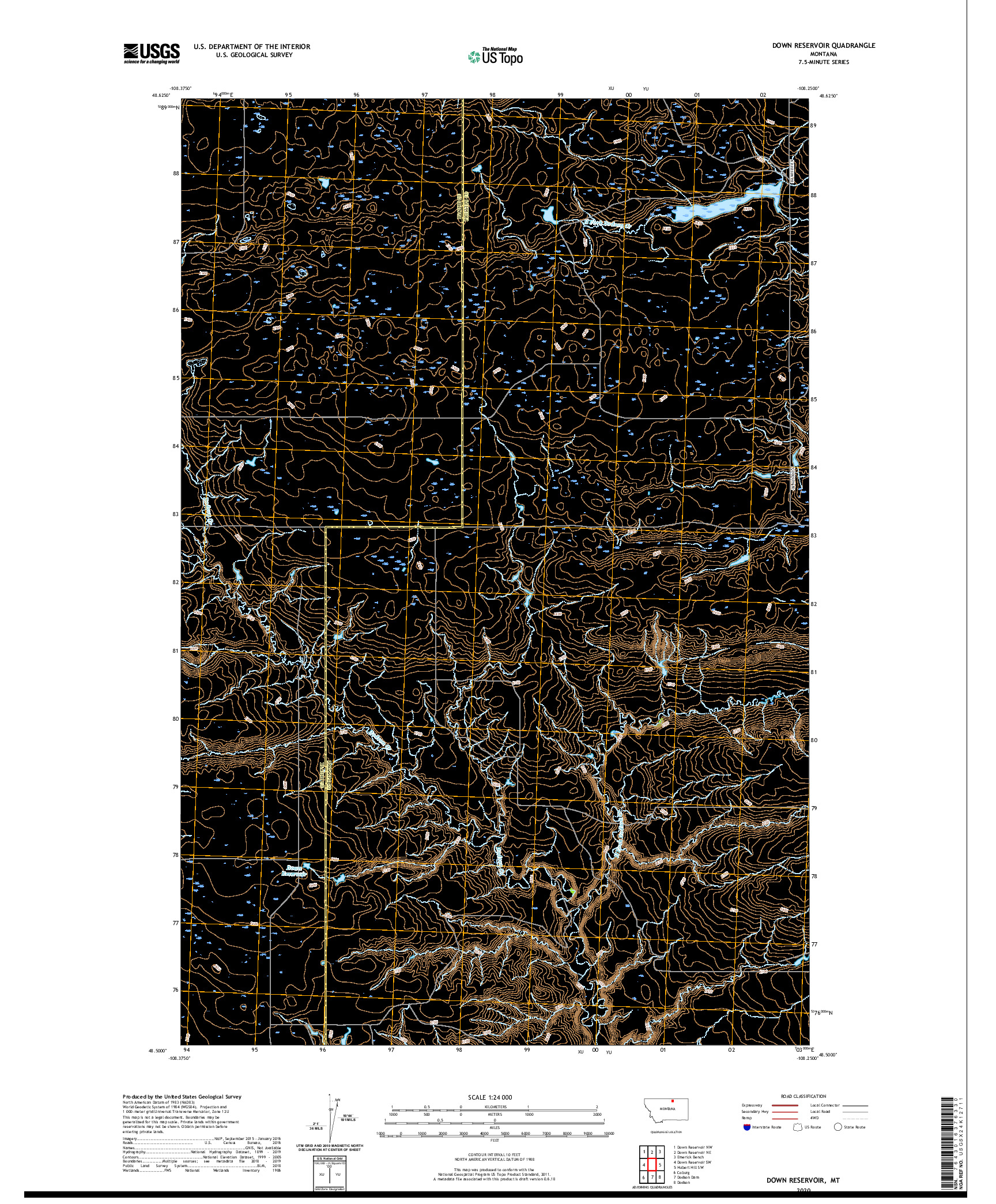 USGS US TOPO 7.5-MINUTE MAP FOR DOWN RESERVOIR, MT 2020