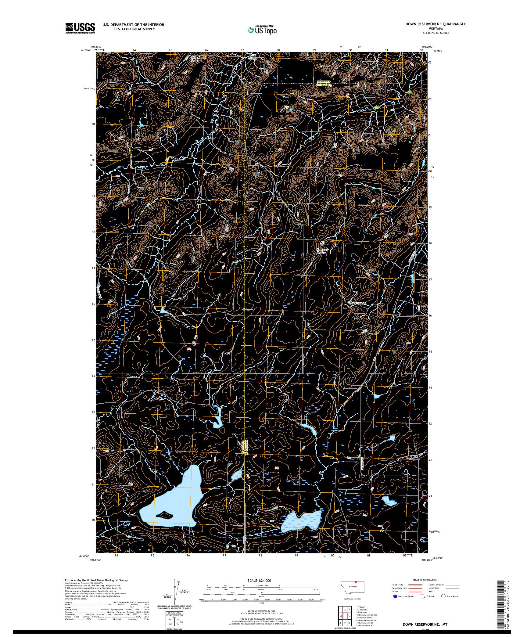 USGS US TOPO 7.5-MINUTE MAP FOR DOWN RESERVOIR NE, MT 2020