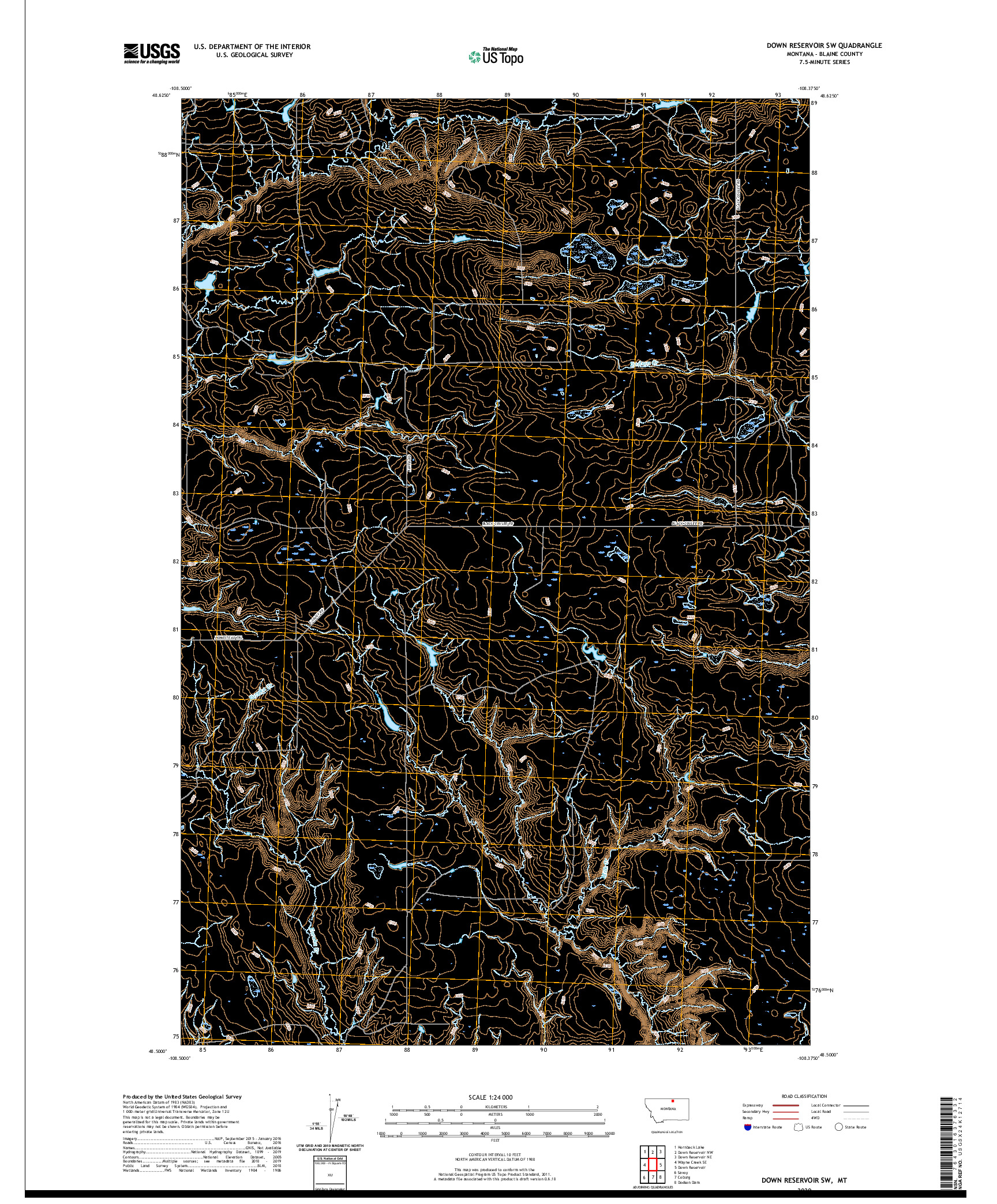 USGS US TOPO 7.5-MINUTE MAP FOR DOWN RESERVOIR SW, MT 2020