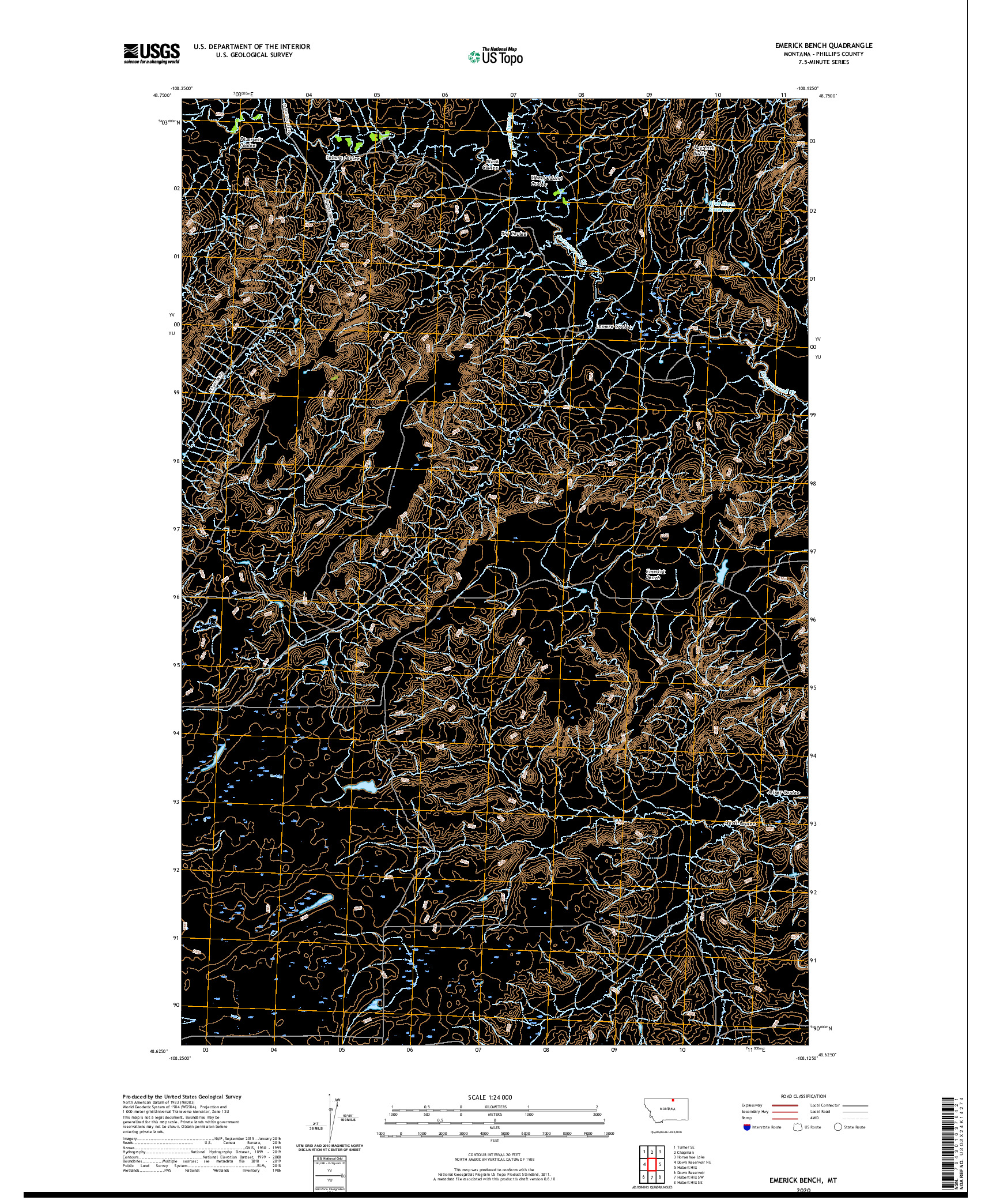 USGS US TOPO 7.5-MINUTE MAP FOR EMERICK BENCH, MT 2020