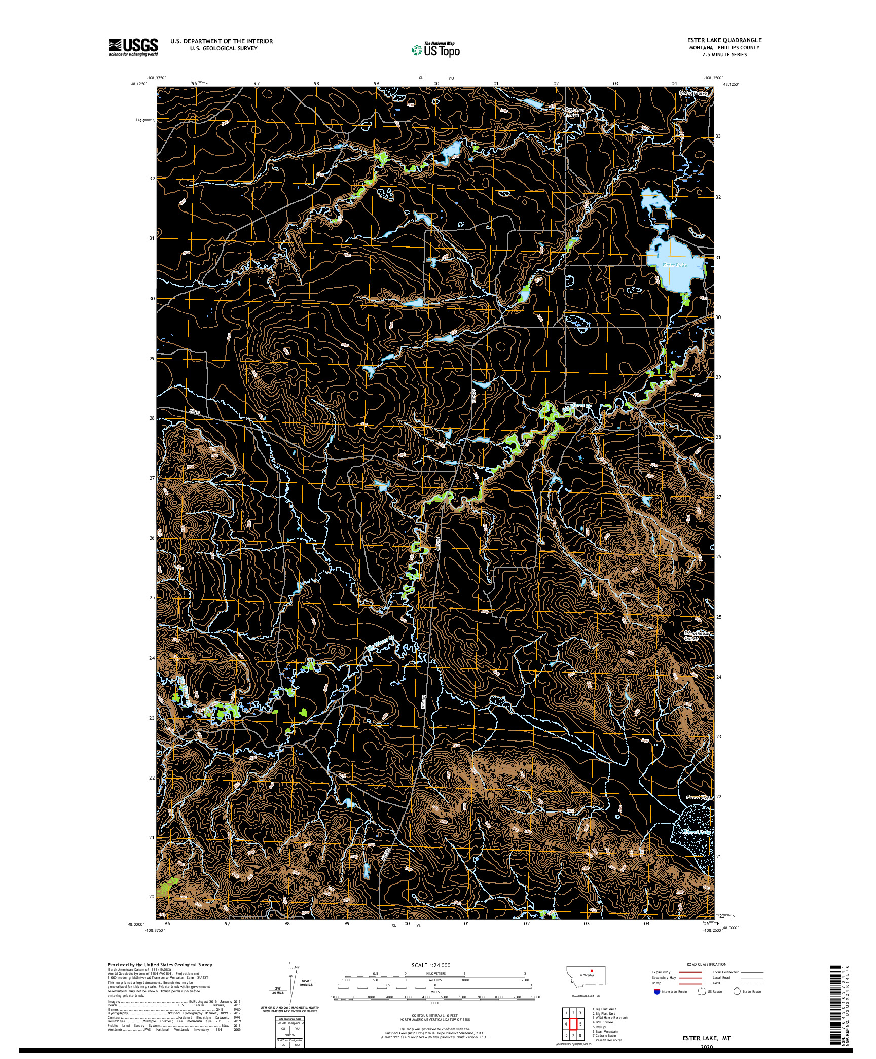USGS US TOPO 7.5-MINUTE MAP FOR ESTER LAKE, MT 2020