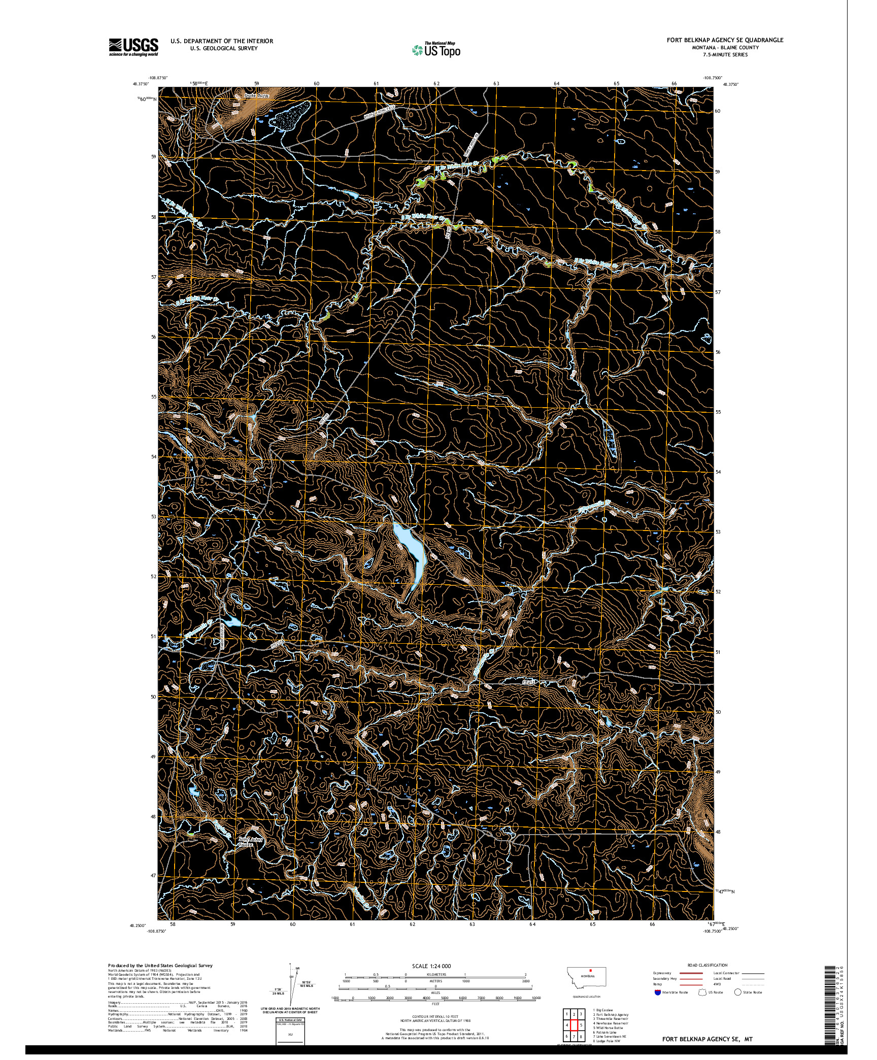 USGS US TOPO 7.5-MINUTE MAP FOR FORT BELKNAP AGENCY SE, MT 2020