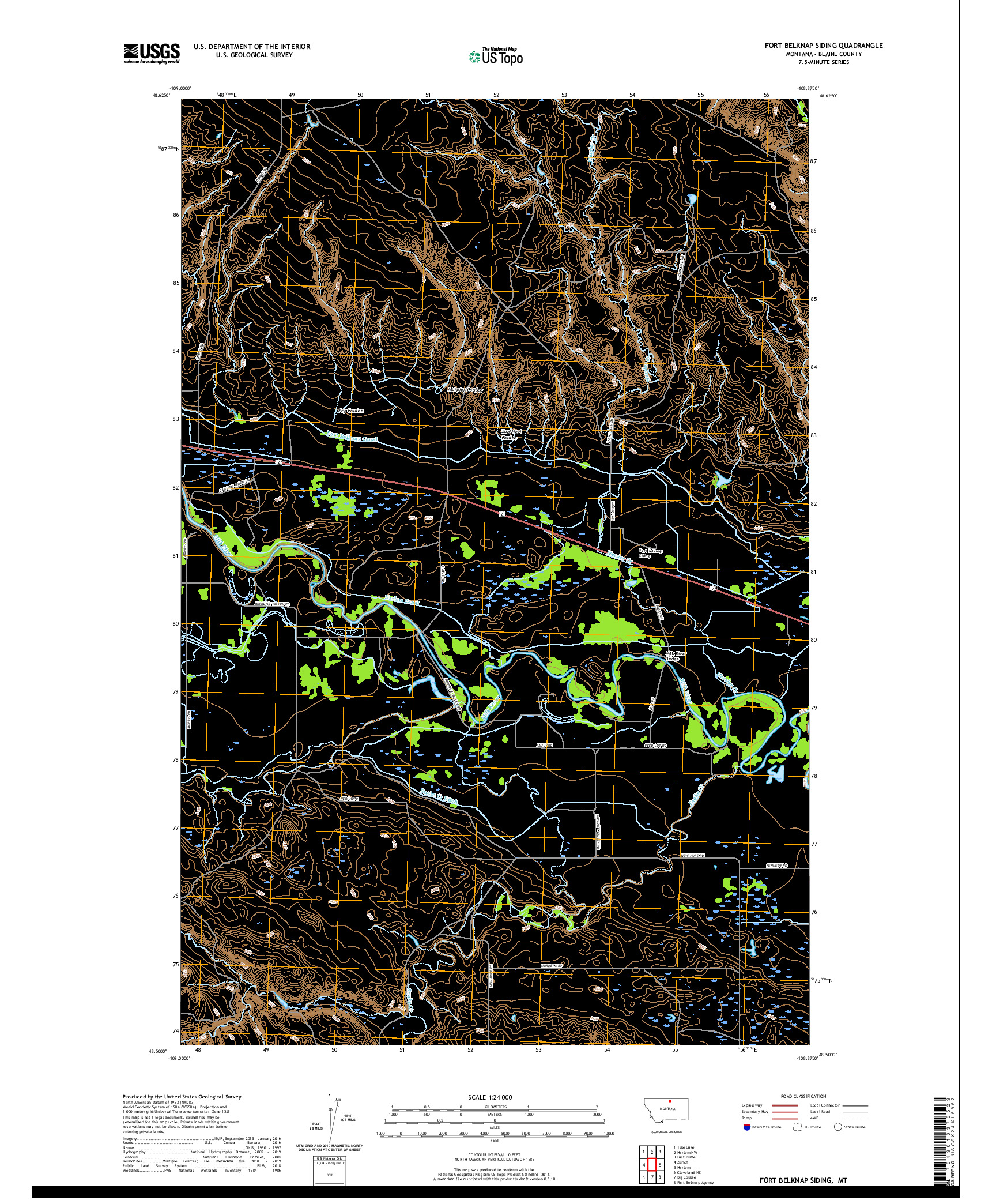USGS US TOPO 7.5-MINUTE MAP FOR FORT BELKNAP SIDING, MT 2020