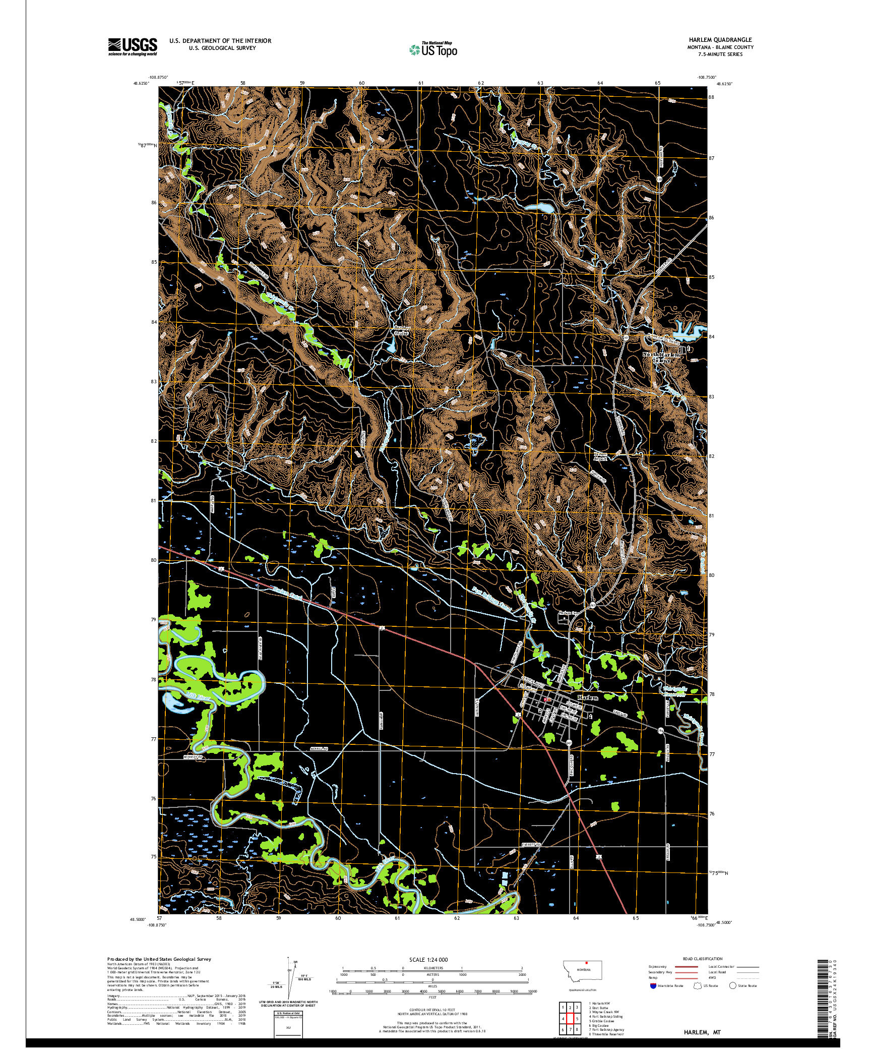 USGS US TOPO 7.5-MINUTE MAP FOR HARLEM, MT 2020
