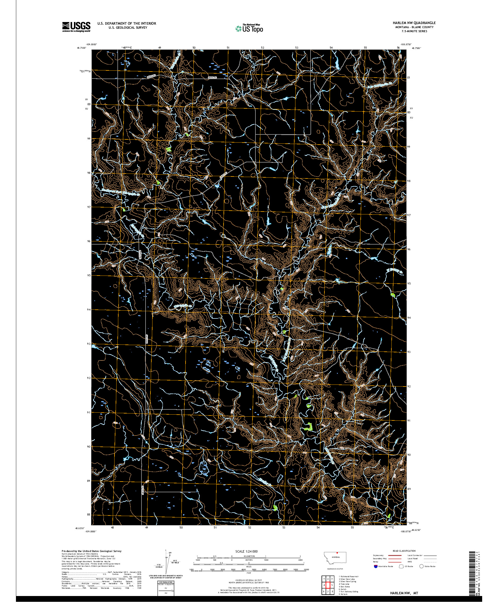 USGS US TOPO 7.5-MINUTE MAP FOR HARLEM NW, MT 2020