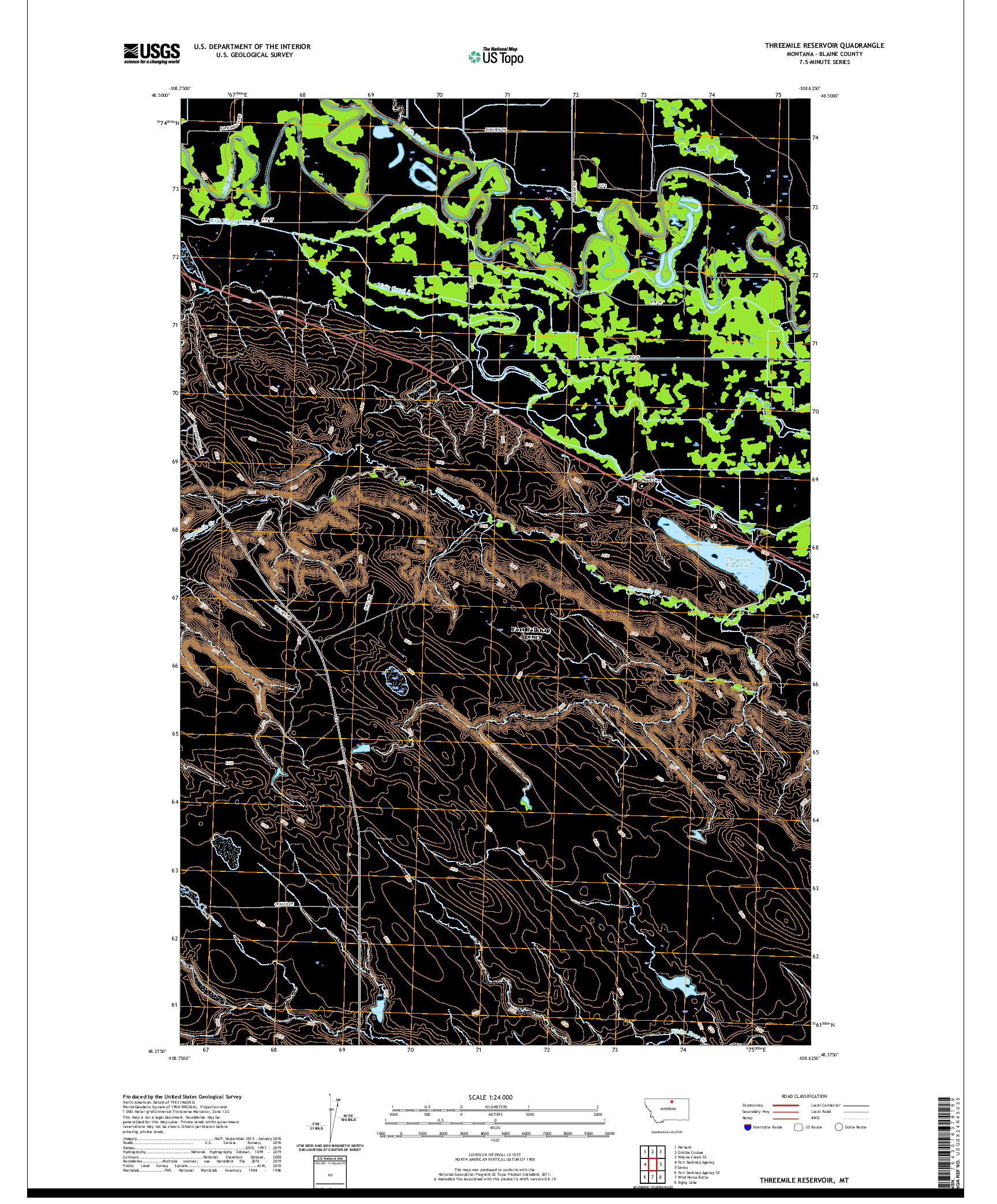 USGS US TOPO 7.5-MINUTE MAP FOR THREEMILE RESERVOIR, MT 2020