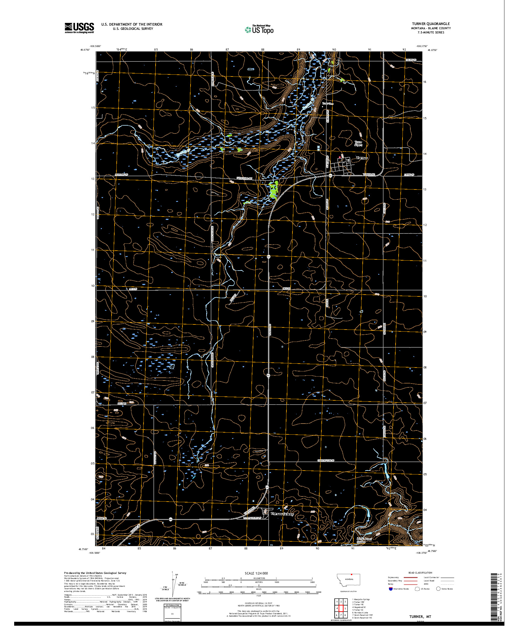 USGS US TOPO 7.5-MINUTE MAP FOR TURNER, MT 2020