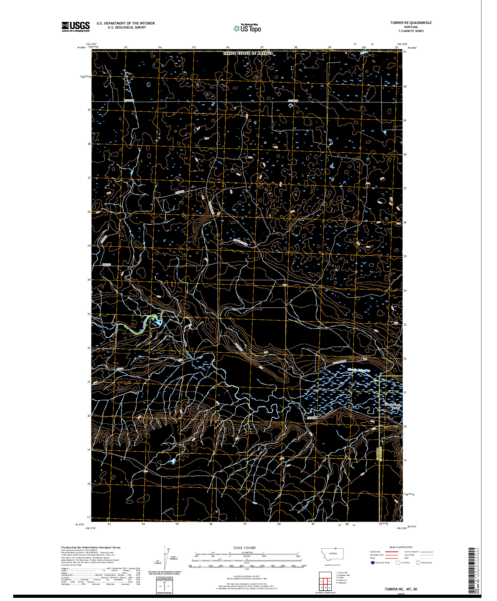 USGS US TOPO 7.5-MINUTE MAP FOR TURNER NE, MT,SK 2020