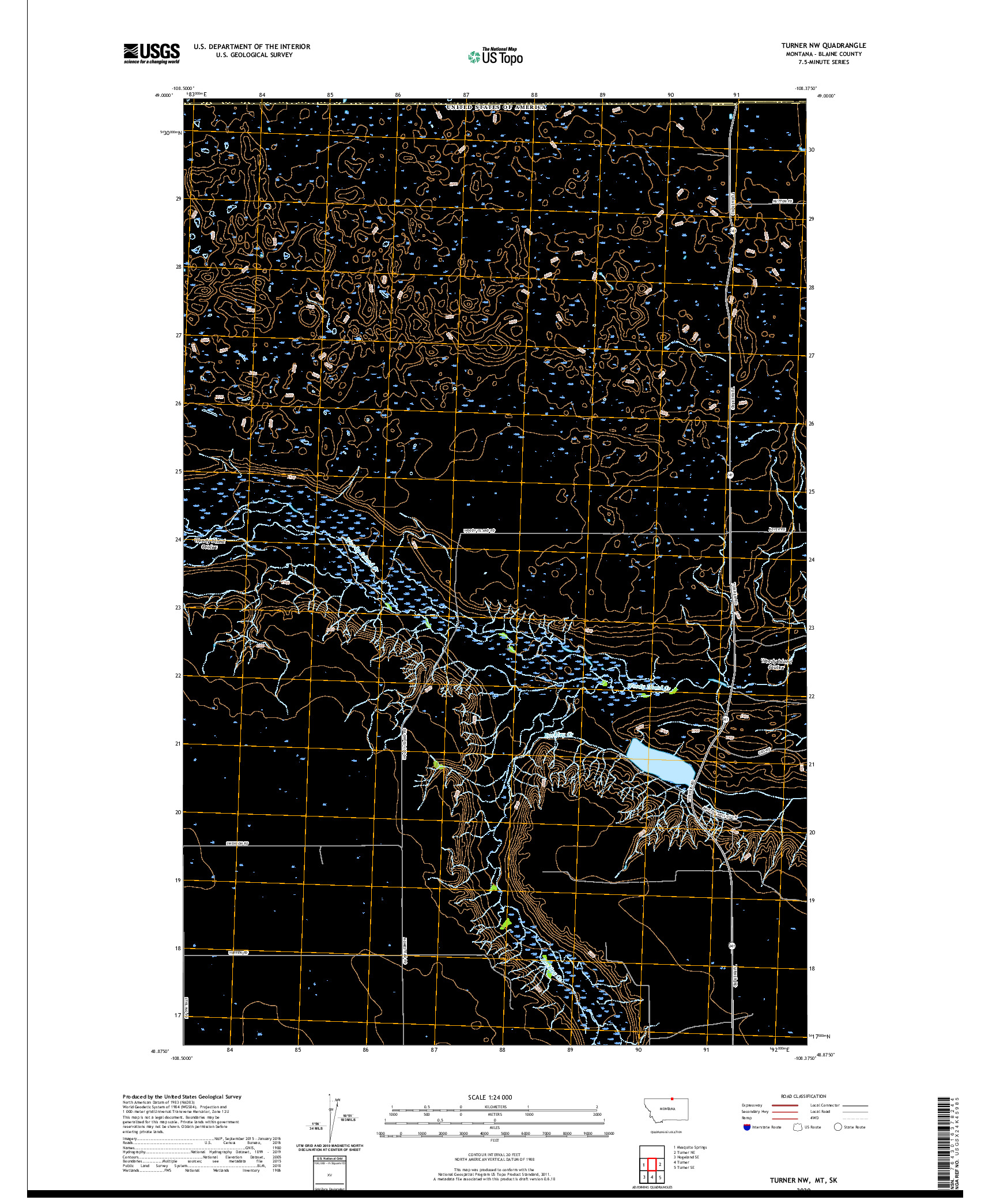 USGS US TOPO 7.5-MINUTE MAP FOR TURNER NW, MT,SK 2020