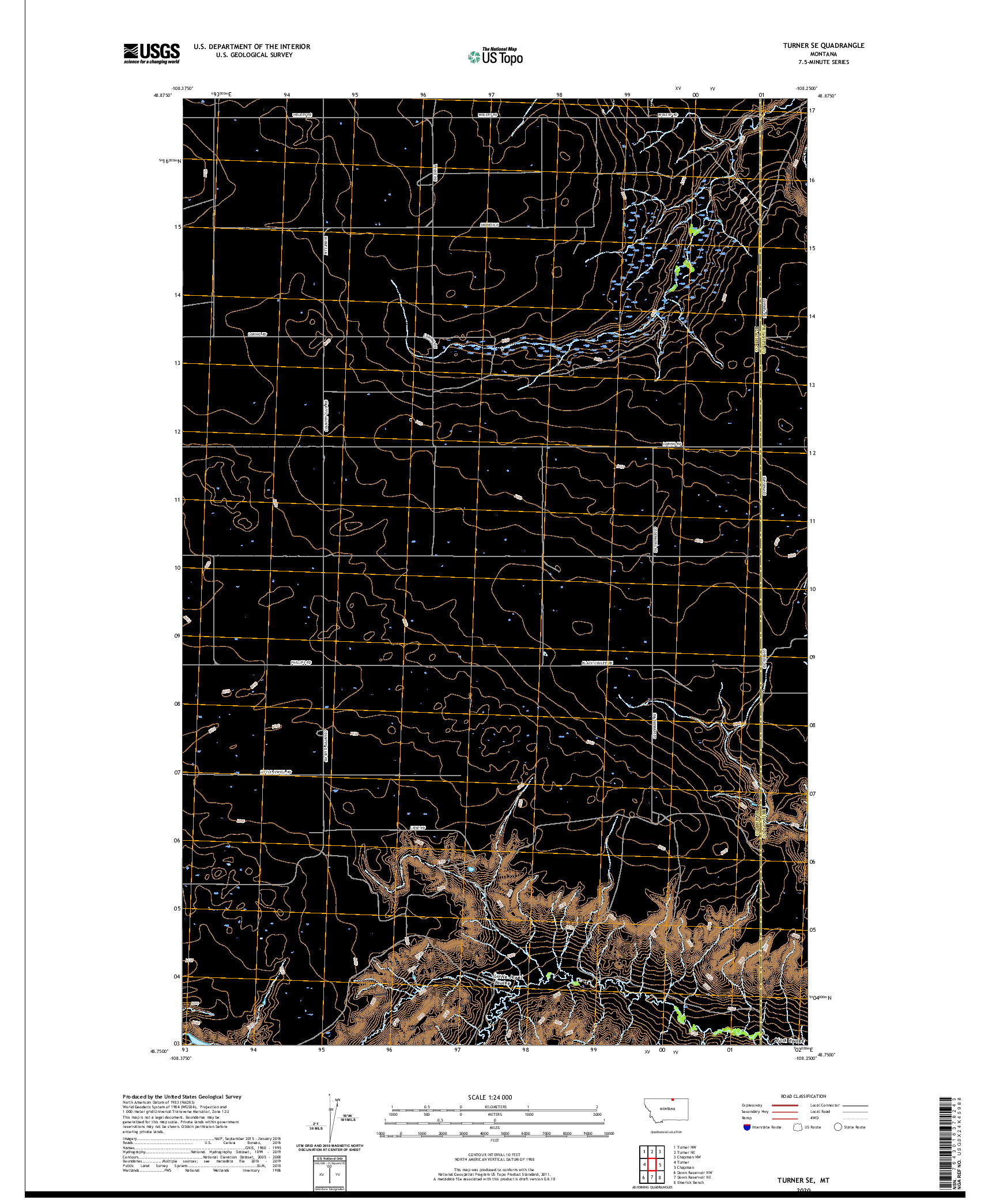 USGS US TOPO 7.5-MINUTE MAP FOR TURNER SE, MT 2020