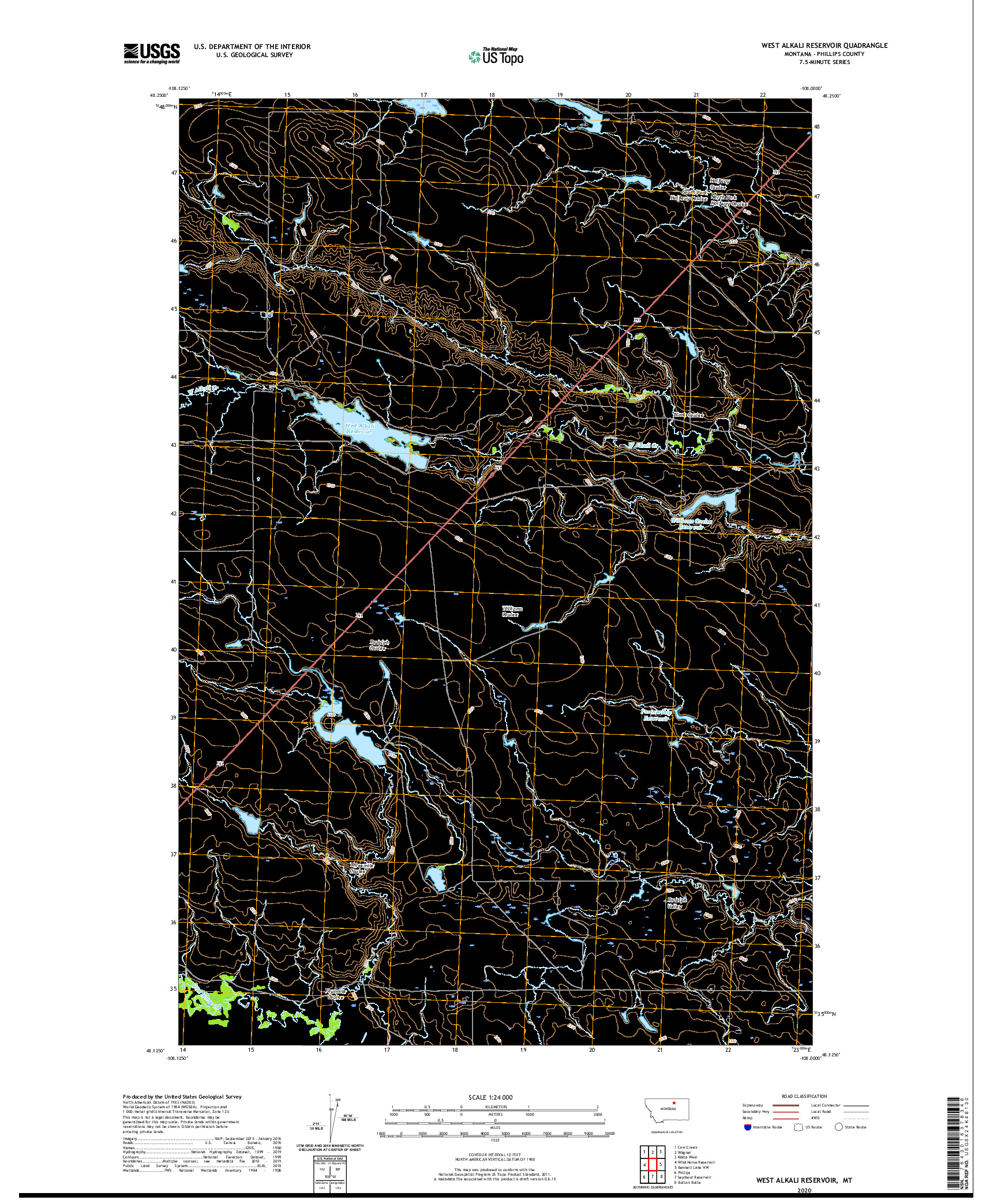 USGS US TOPO 7.5-MINUTE MAP FOR WEST ALKALI RESERVOIR, MT 2020