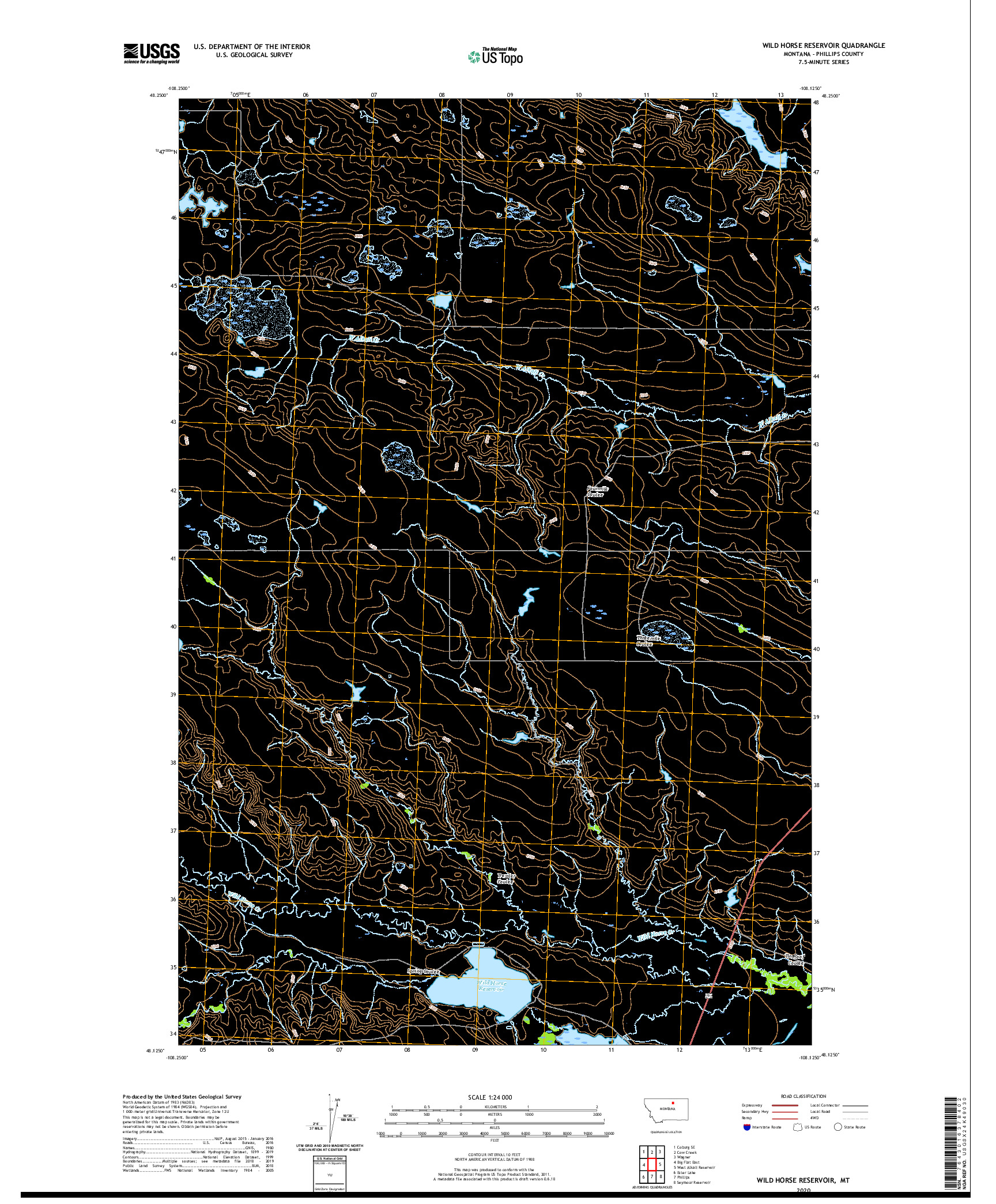 USGS US TOPO 7.5-MINUTE MAP FOR WILD HORSE RESERVOIR, MT 2020