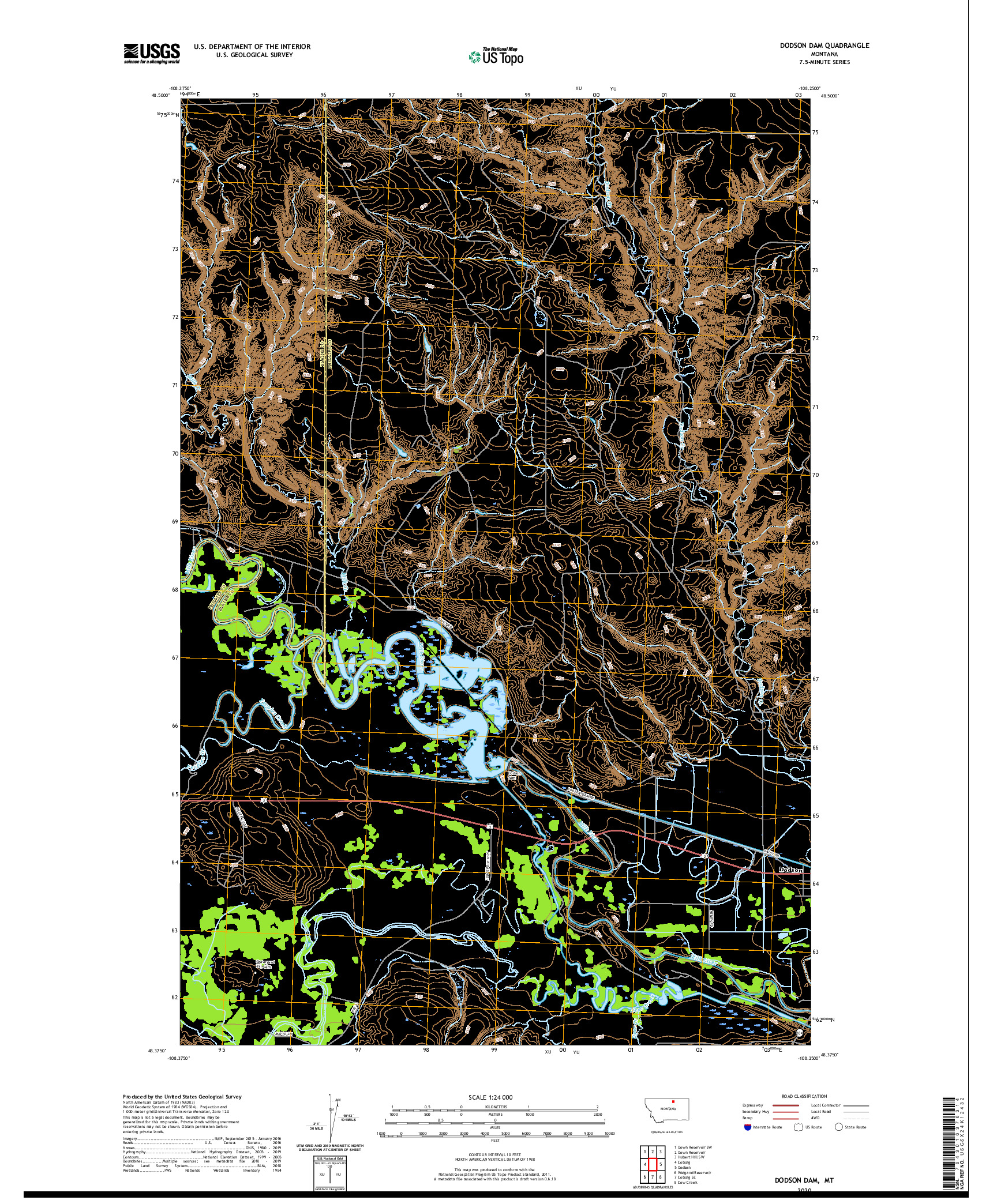 USGS US TOPO 7.5-MINUTE MAP FOR DODSON DAM, MT 2020