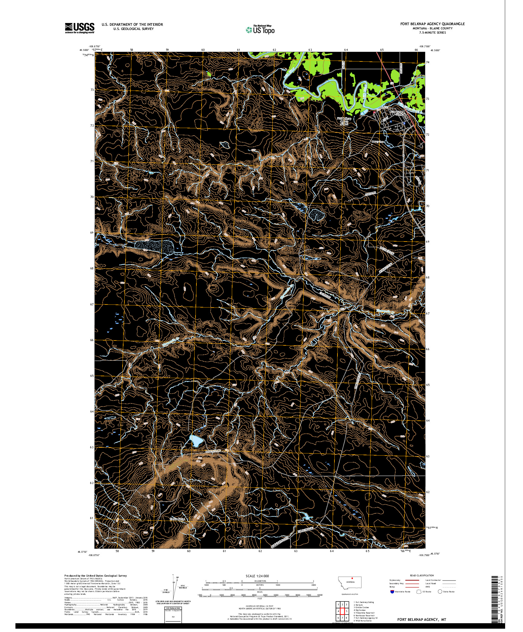 USGS US TOPO 7.5-MINUTE MAP FOR FORT BELKNAP AGENCY, MT 2020