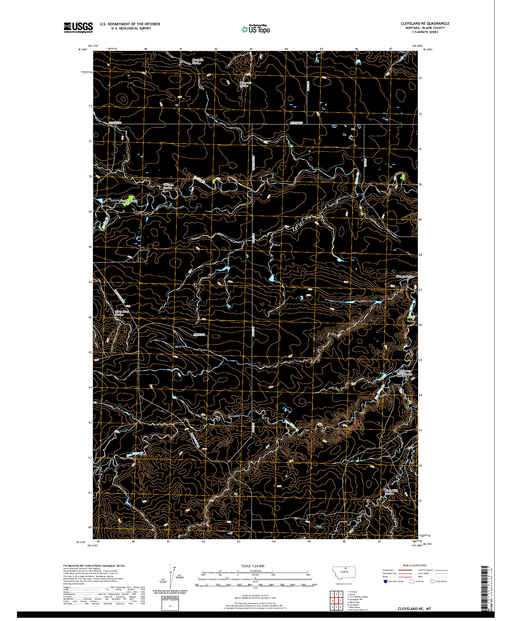 USGS US TOPO 7.5-MINUTE MAP FOR CLEVELAND NE, MT 2020