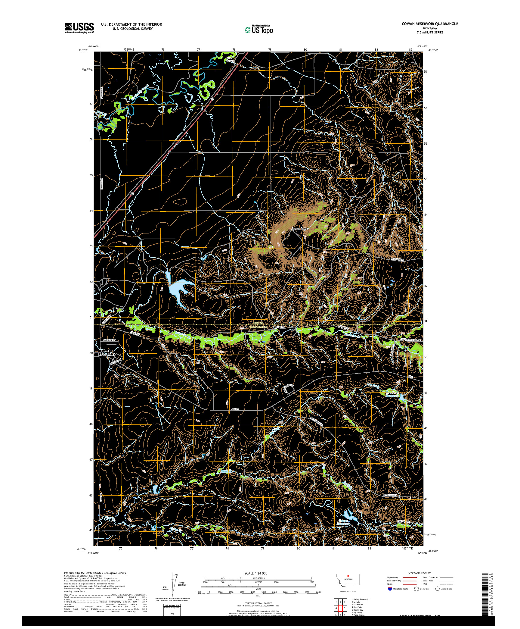 USGS US TOPO 7.5-MINUTE MAP FOR COWAN RESERVOIR, MT 2020