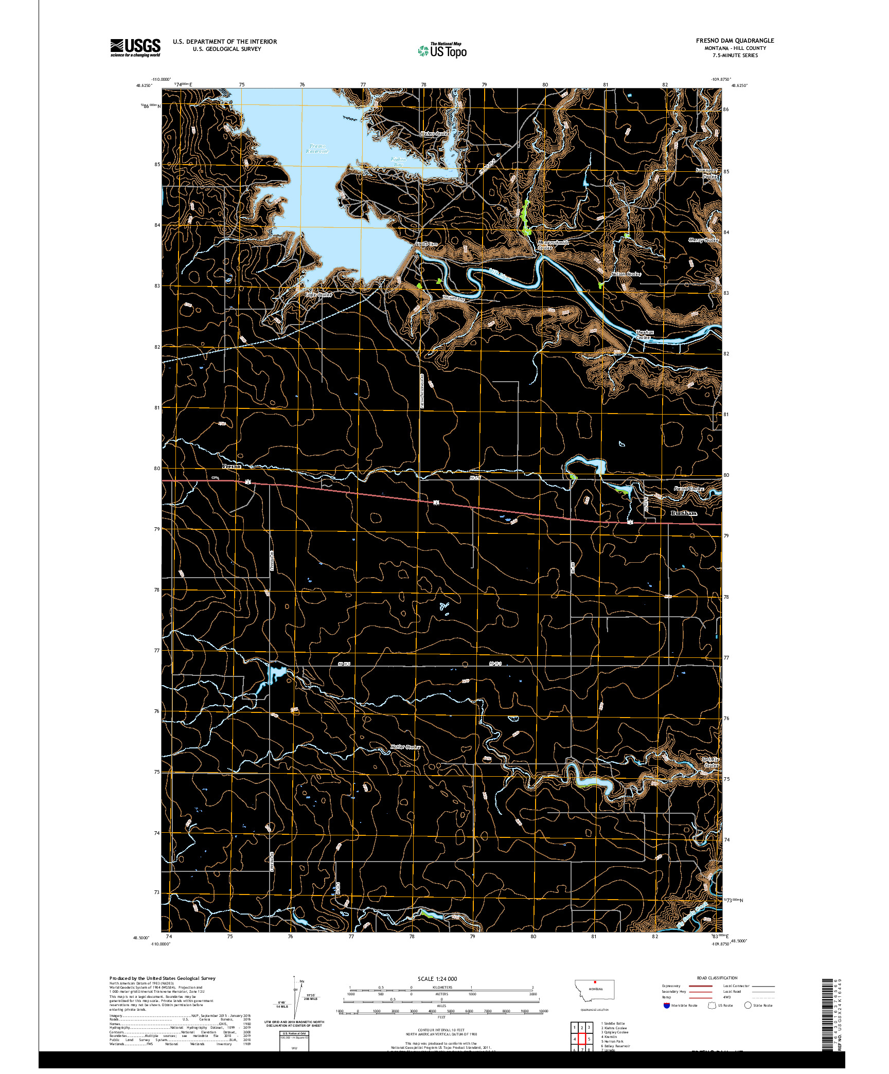 USGS US TOPO 7.5-MINUTE MAP FOR FRESNO DAM, MT 2020