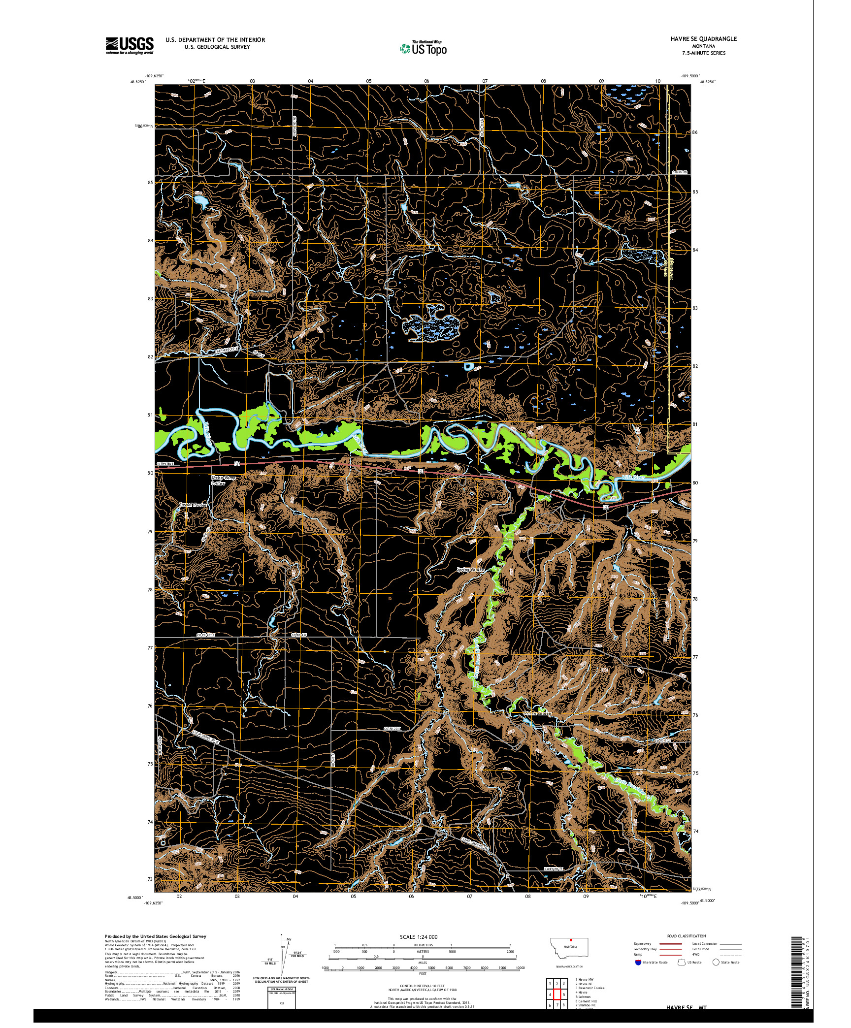 USGS US TOPO 7.5-MINUTE MAP FOR HAVRE SE, MT 2020