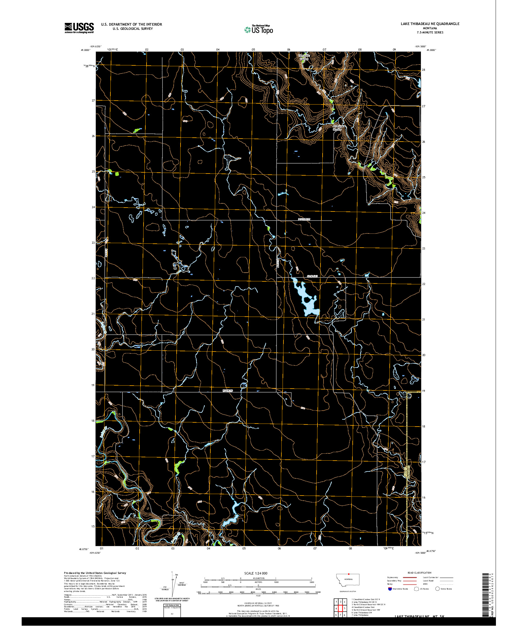USGS US TOPO 7.5-MINUTE MAP FOR LAKE THIBADEAU NE, MT,SK 2020