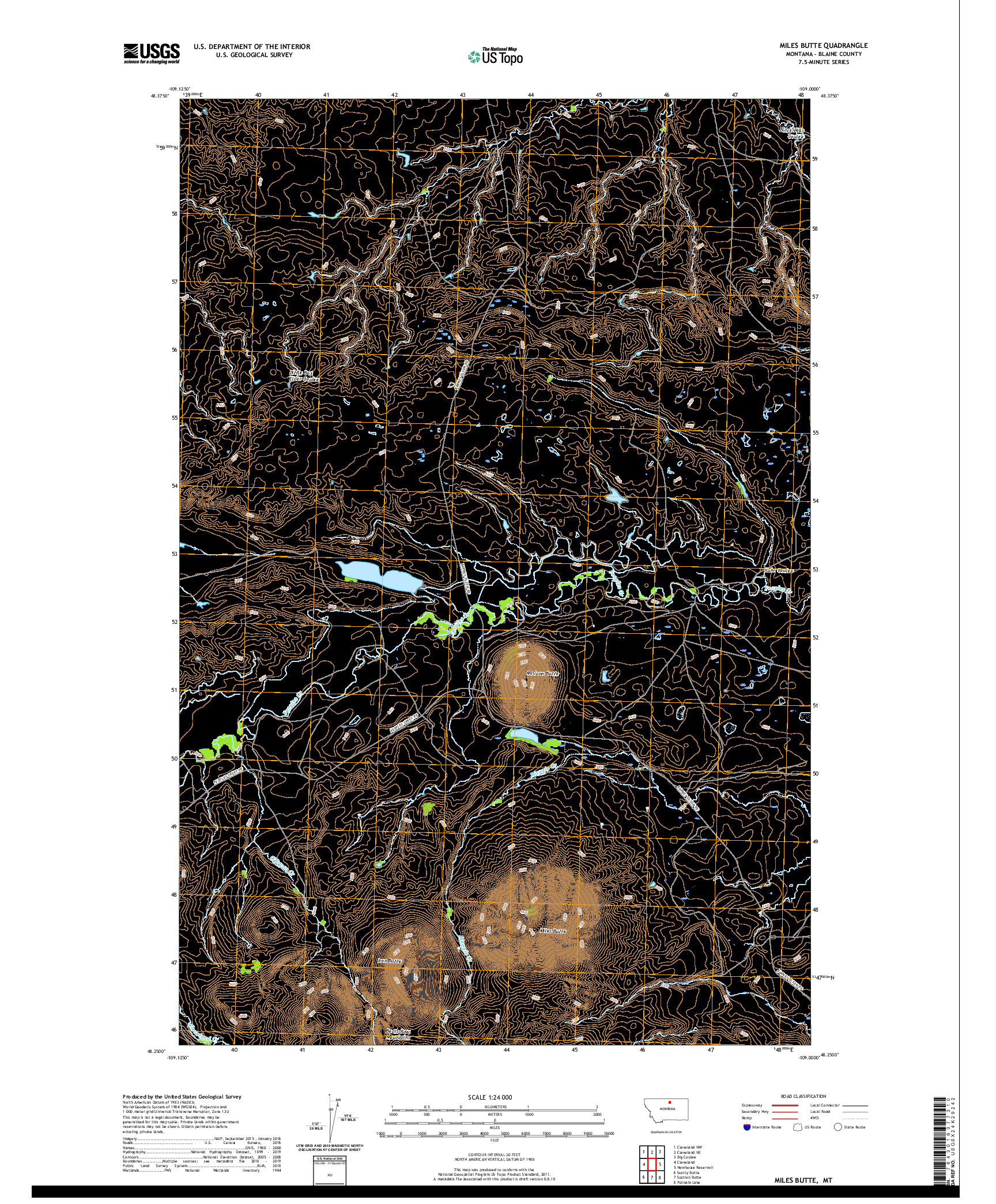 USGS US TOPO 7.5-MINUTE MAP FOR MILES BUTTE, MT 2020