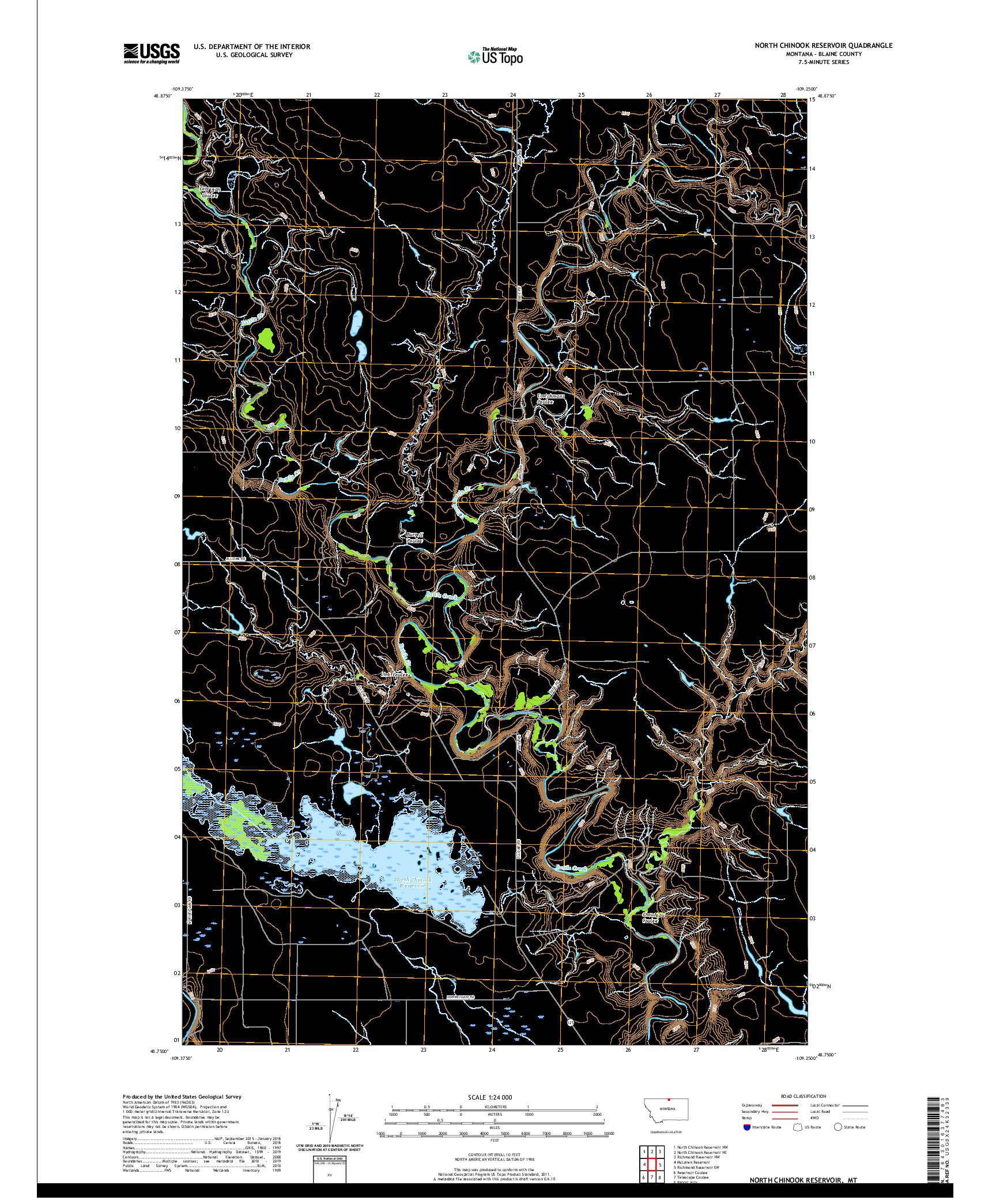 USGS US TOPO 7.5-MINUTE MAP FOR NORTH CHINOOK RESERVOIR, MT 2020
