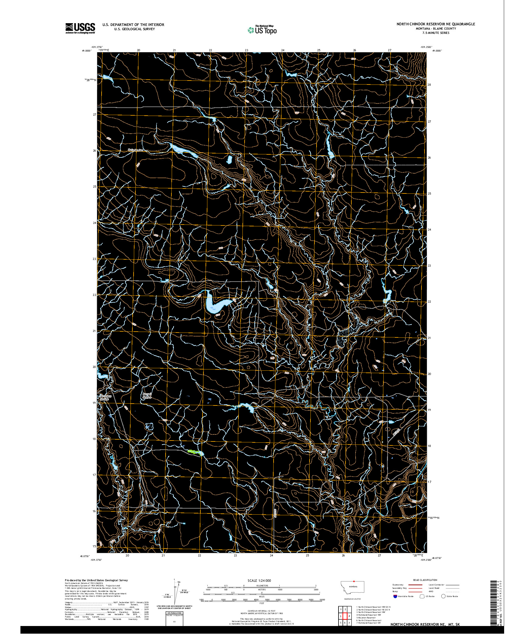 USGS US TOPO 7.5-MINUTE MAP FOR NORTH CHINOOK RESERVOIR NE, MT,SK 2020