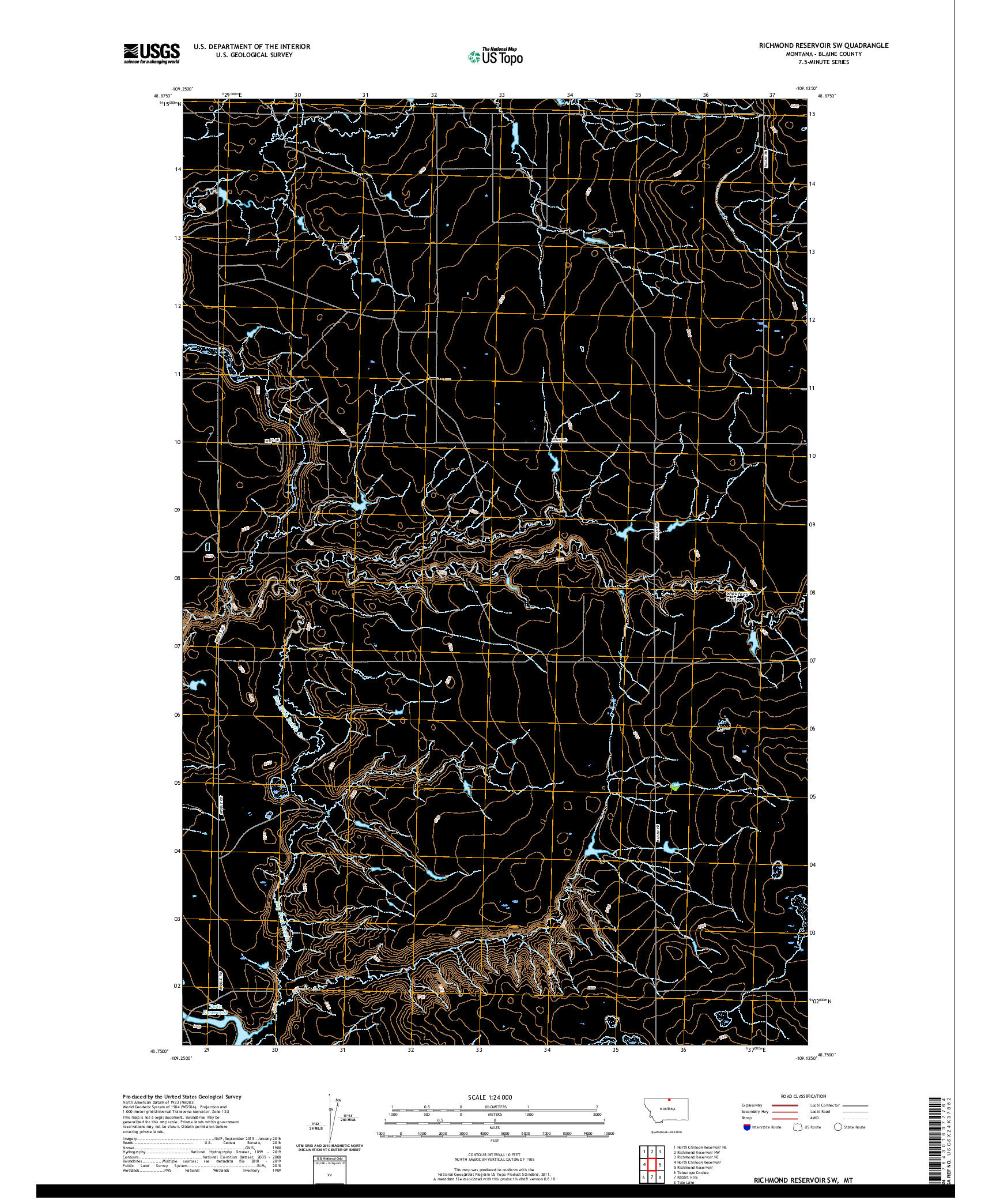 USGS US TOPO 7.5-MINUTE MAP FOR RICHMOND RESERVOIR SW, MT 2020