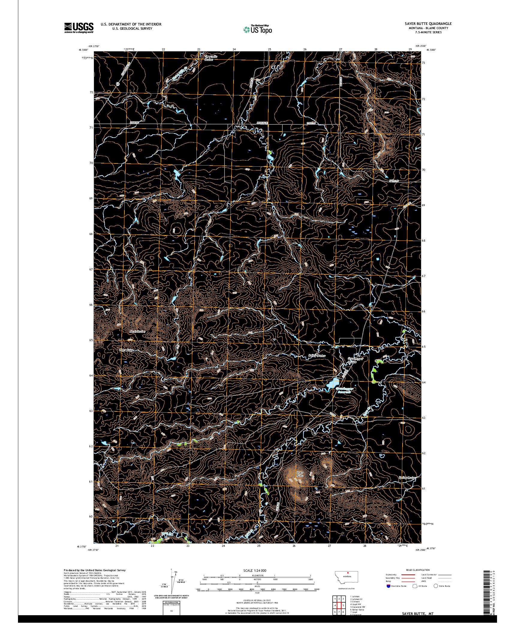 USGS US TOPO 7.5-MINUTE MAP FOR SAYER BUTTE, MT 2020
