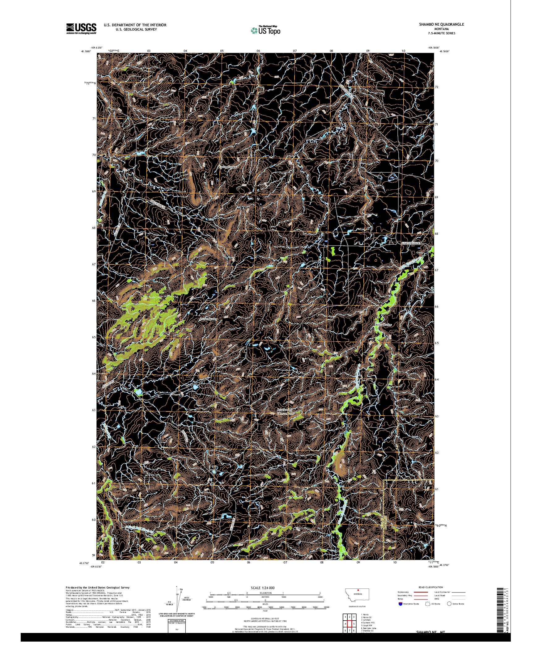 USGS US TOPO 7.5-MINUTE MAP FOR SHAMBO NE, MT 2020