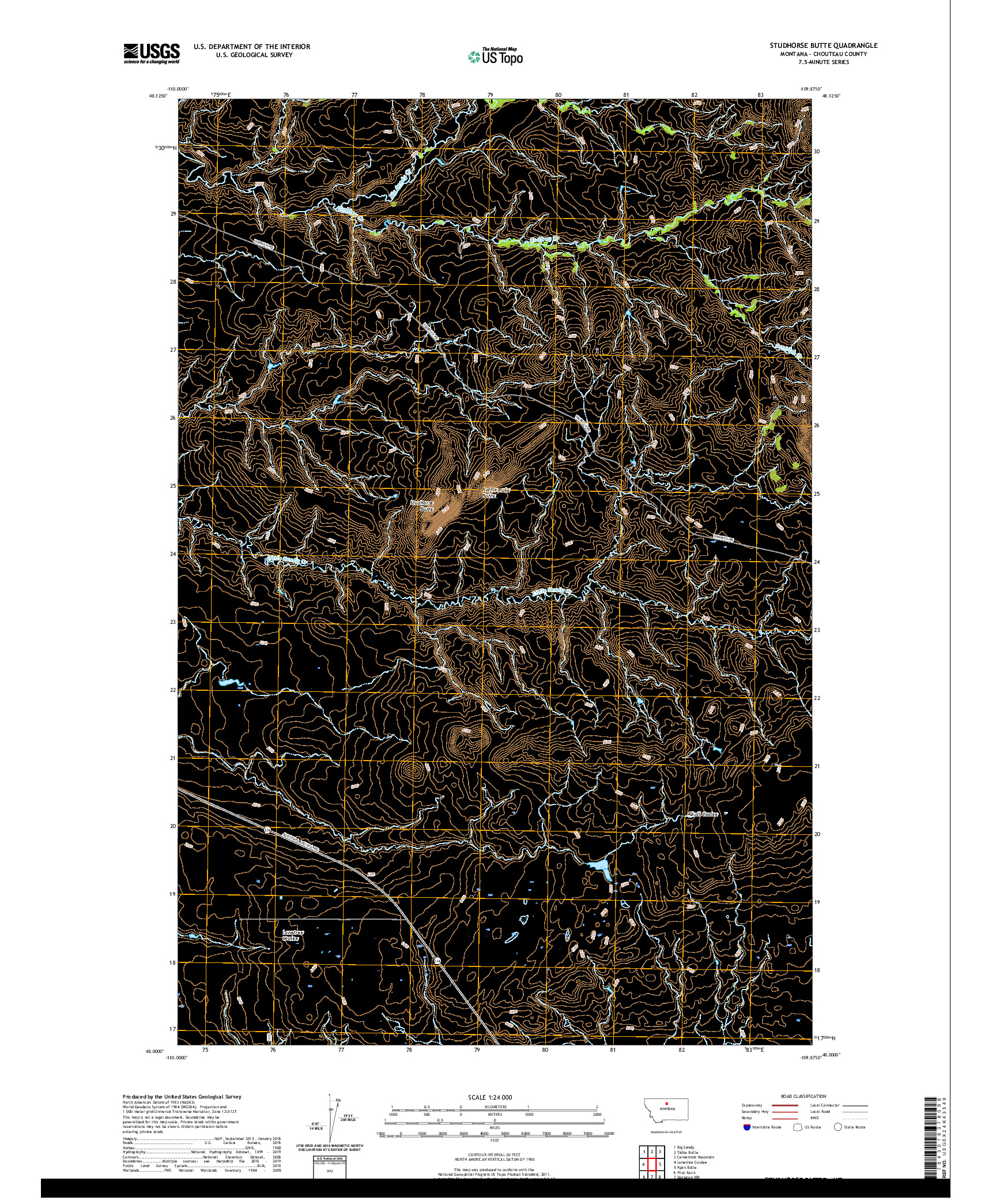 USGS US TOPO 7.5-MINUTE MAP FOR STUDHORSE BUTTE, MT 2020