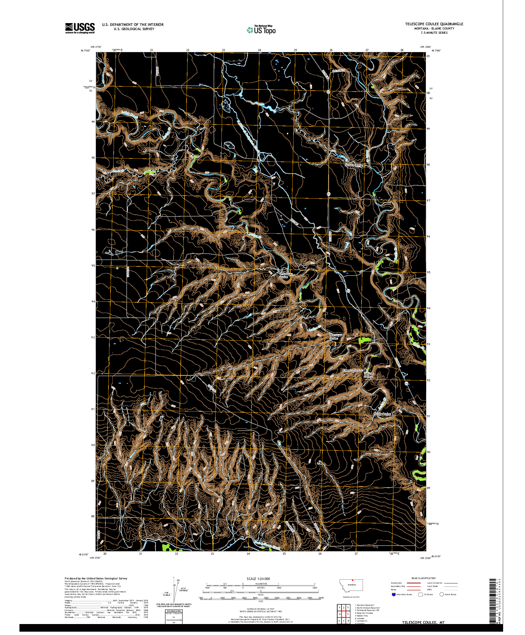 USGS US TOPO 7.5-MINUTE MAP FOR TELESCOPE COULEE, MT 2020
