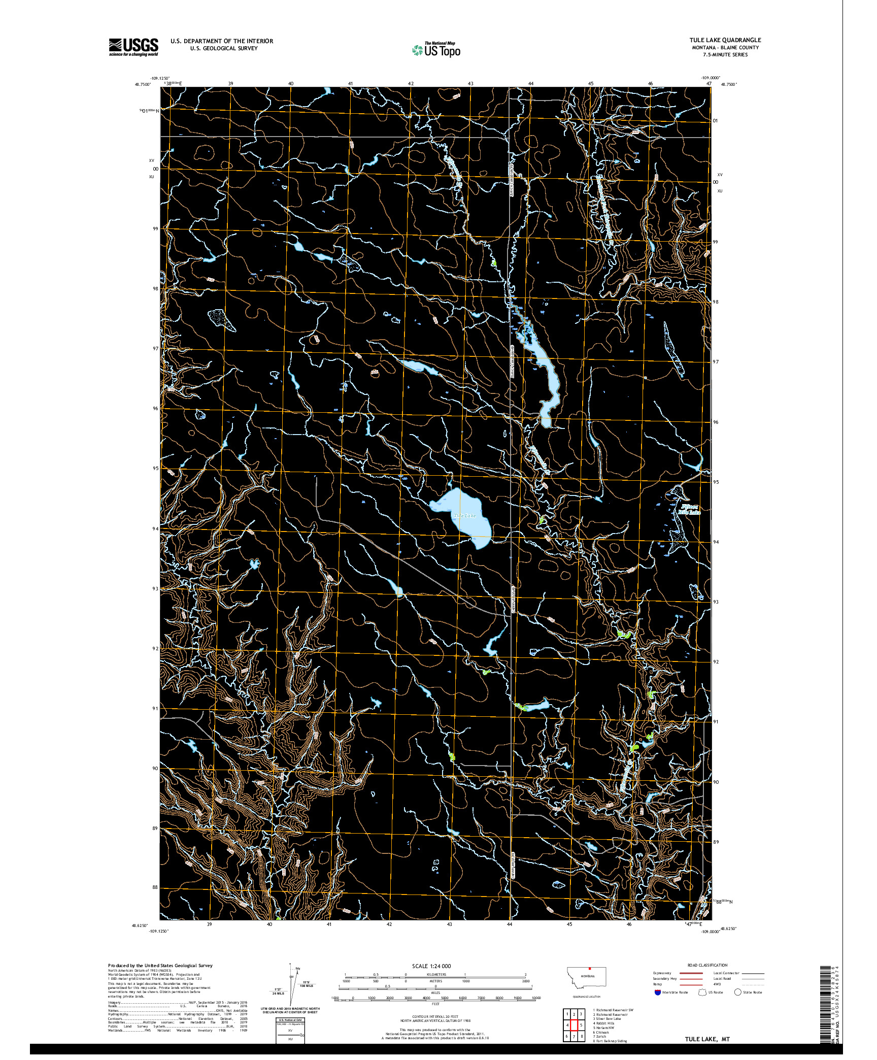 USGS US TOPO 7.5-MINUTE MAP FOR TULE LAKE, MT 2020