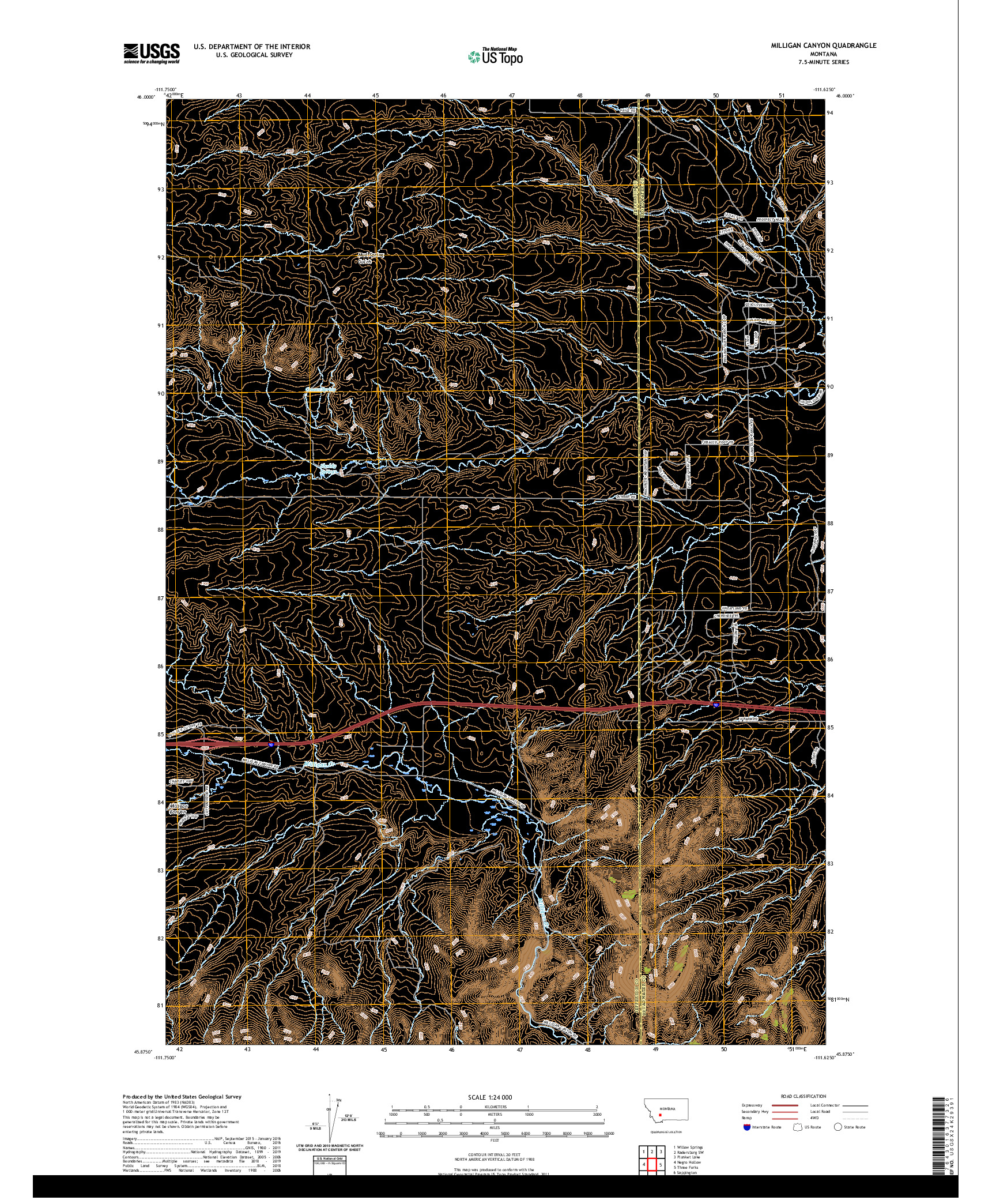 USGS US TOPO 7.5-MINUTE MAP FOR MILLIGAN CANYON, MT 2020