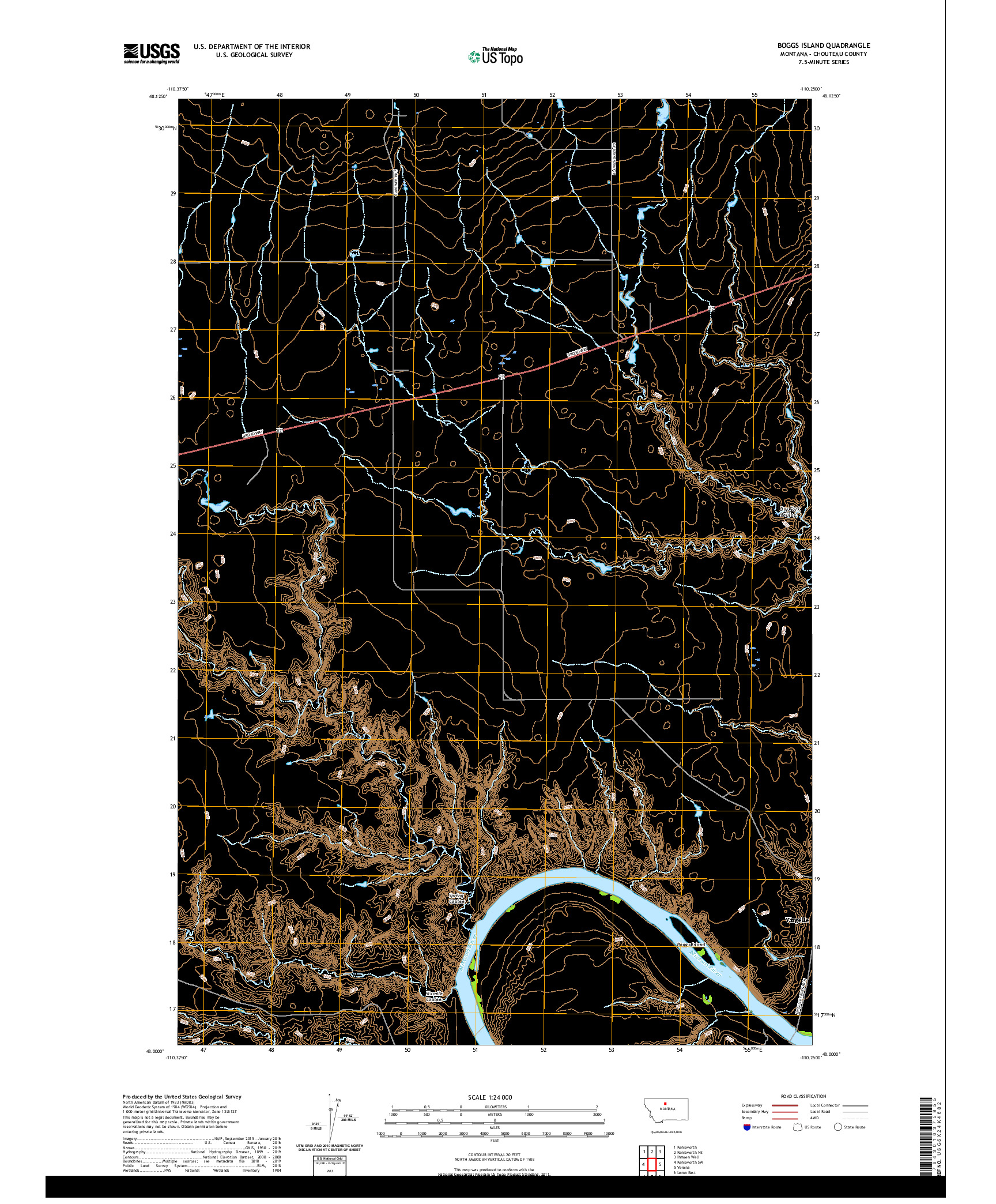 USGS US TOPO 7.5-MINUTE MAP FOR BOGGS ISLAND, MT 2020