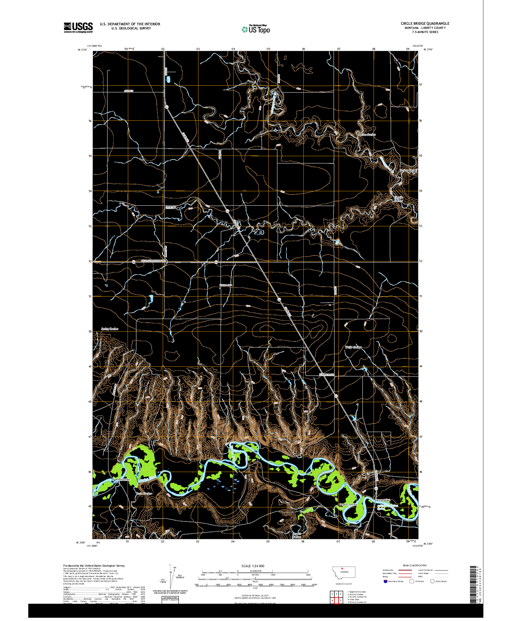 USGS US TOPO 7.5-MINUTE MAP FOR CIRCLE BRIDGE, MT 2020