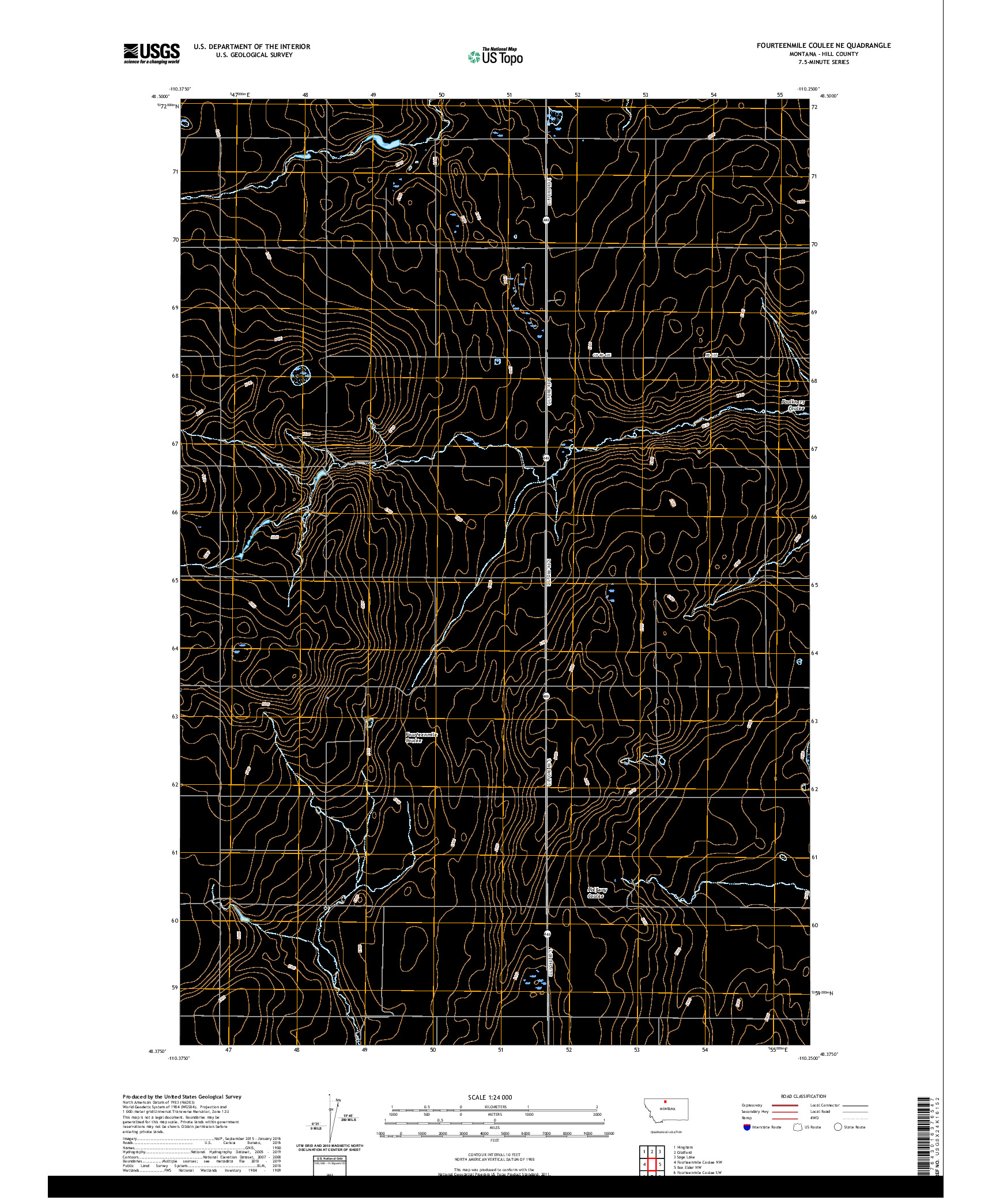 USGS US TOPO 7.5-MINUTE MAP FOR FOURTEENMILE COULEE NE, MT 2020
