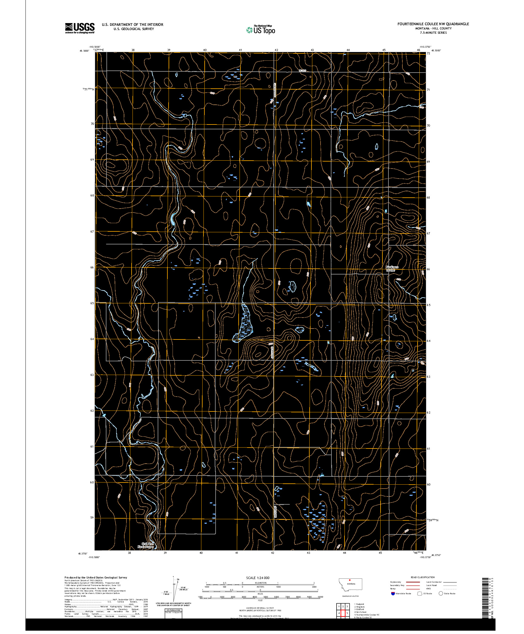 USGS US TOPO 7.5-MINUTE MAP FOR FOURTEENMILE COULEE NW, MT 2020