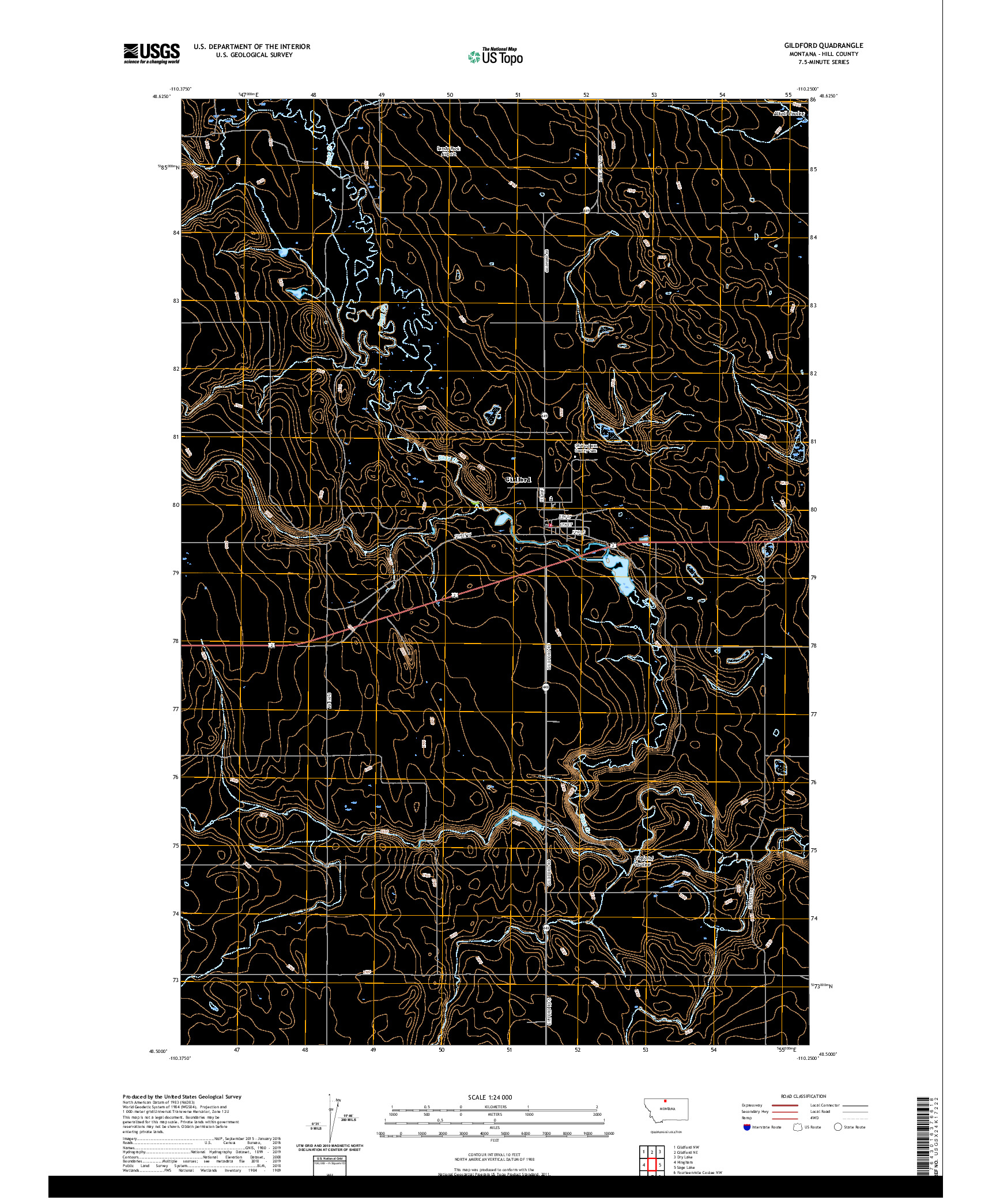 USGS US TOPO 7.5-MINUTE MAP FOR GILDFORD, MT 2020