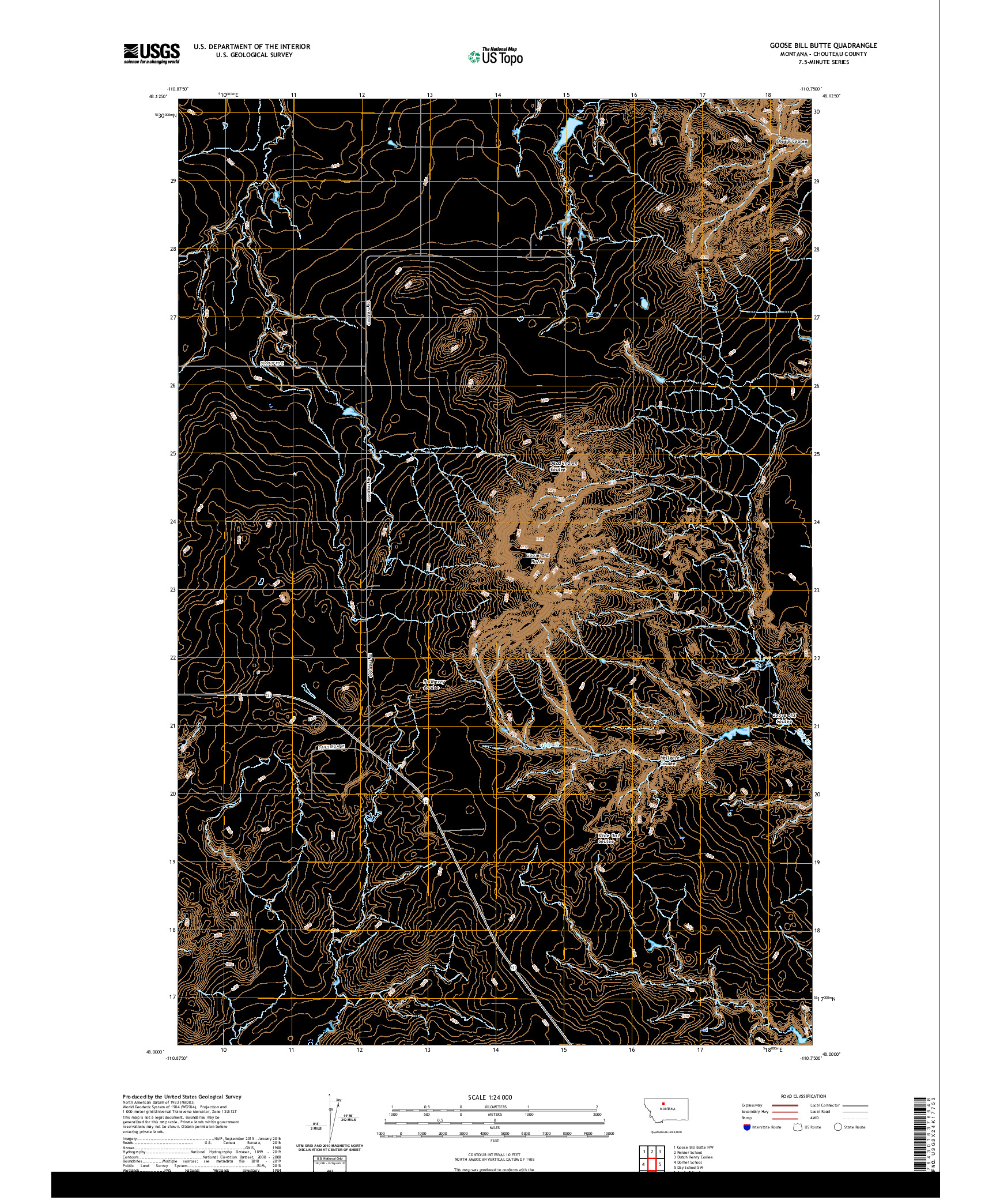 USGS US TOPO 7.5-MINUTE MAP FOR GOOSE BILL BUTTE, MT 2020