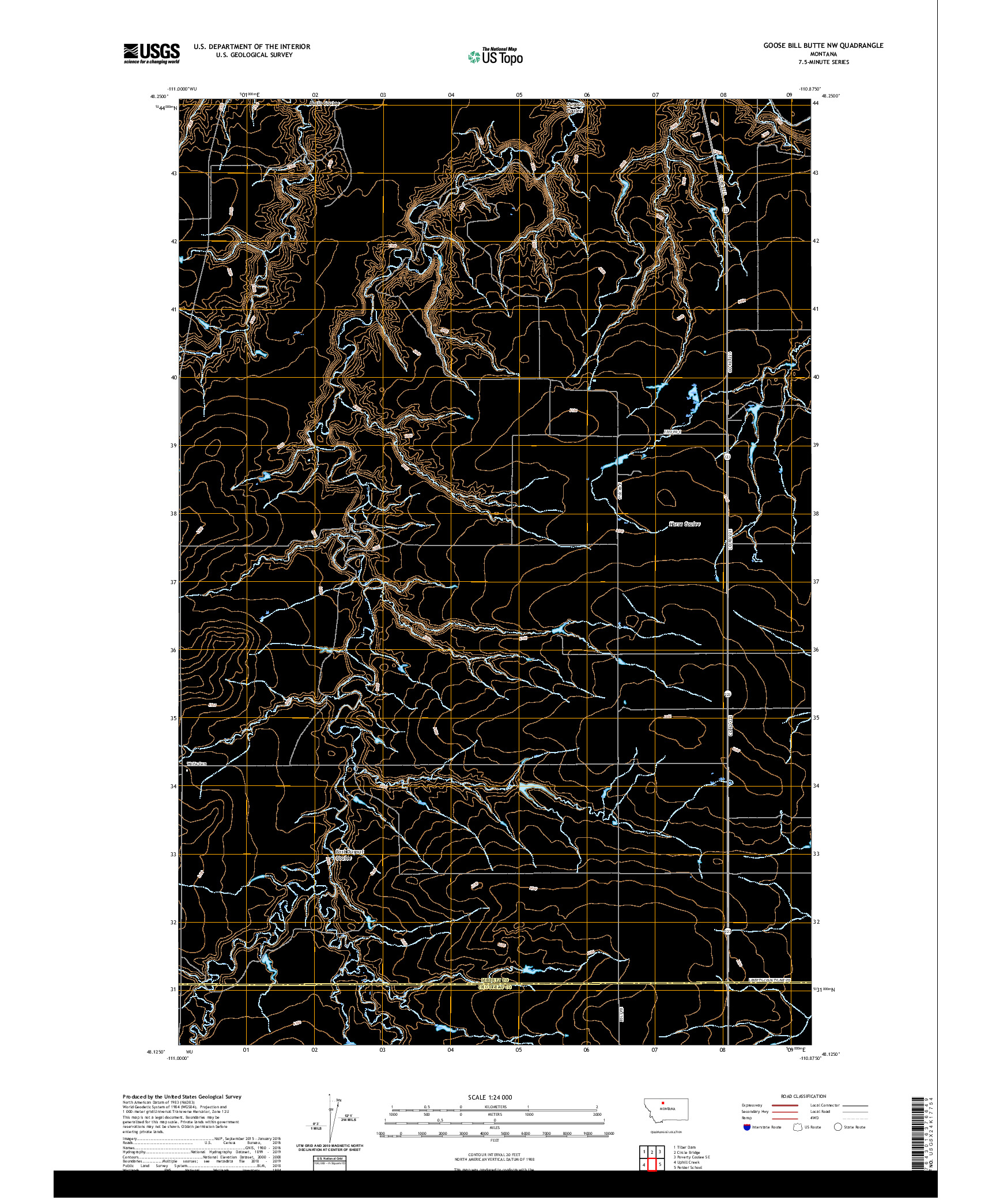 USGS US TOPO 7.5-MINUTE MAP FOR GOOSE BILL BUTTE NW, MT 2020