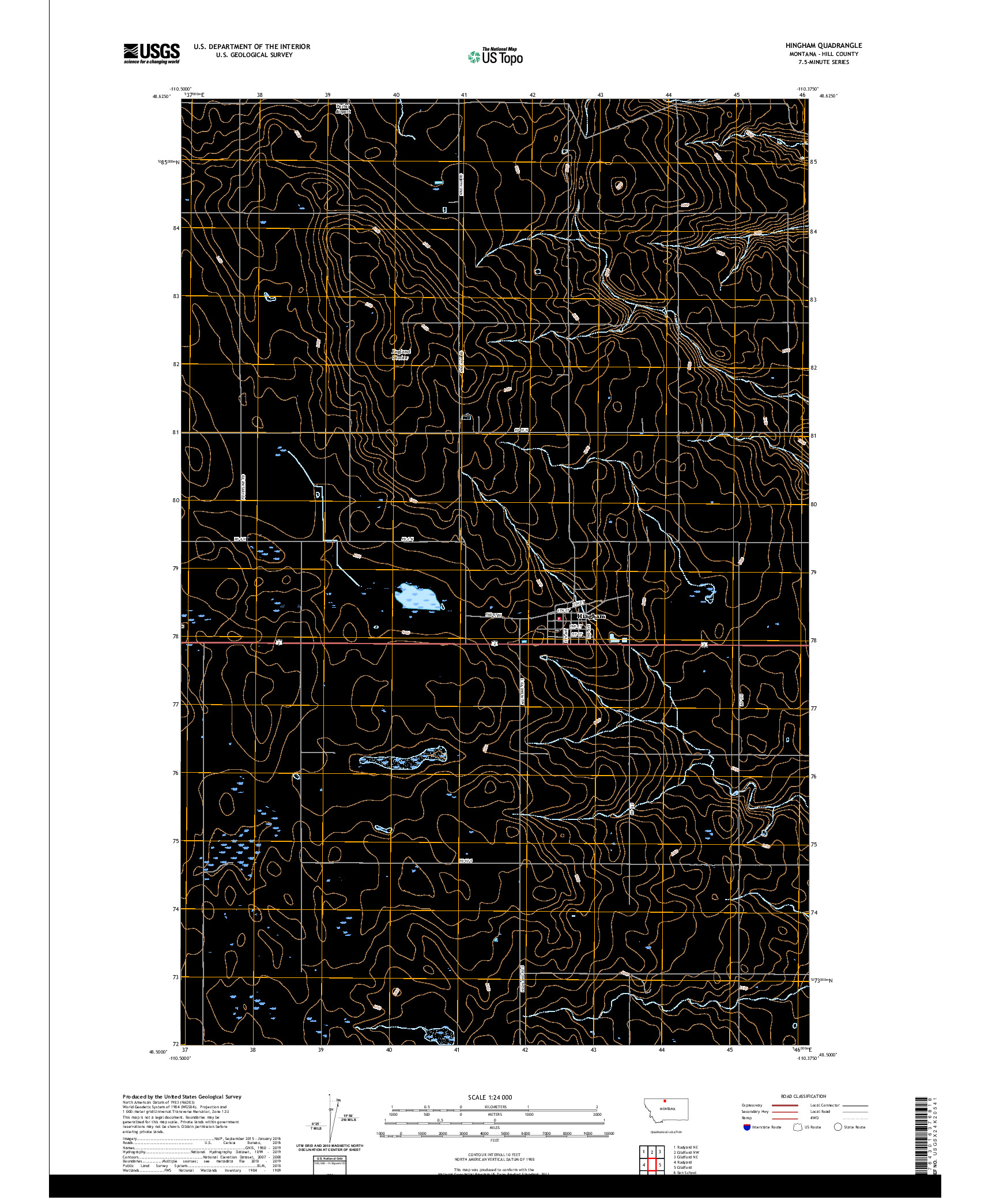 USGS US TOPO 7.5-MINUTE MAP FOR HINGHAM, MT 2020